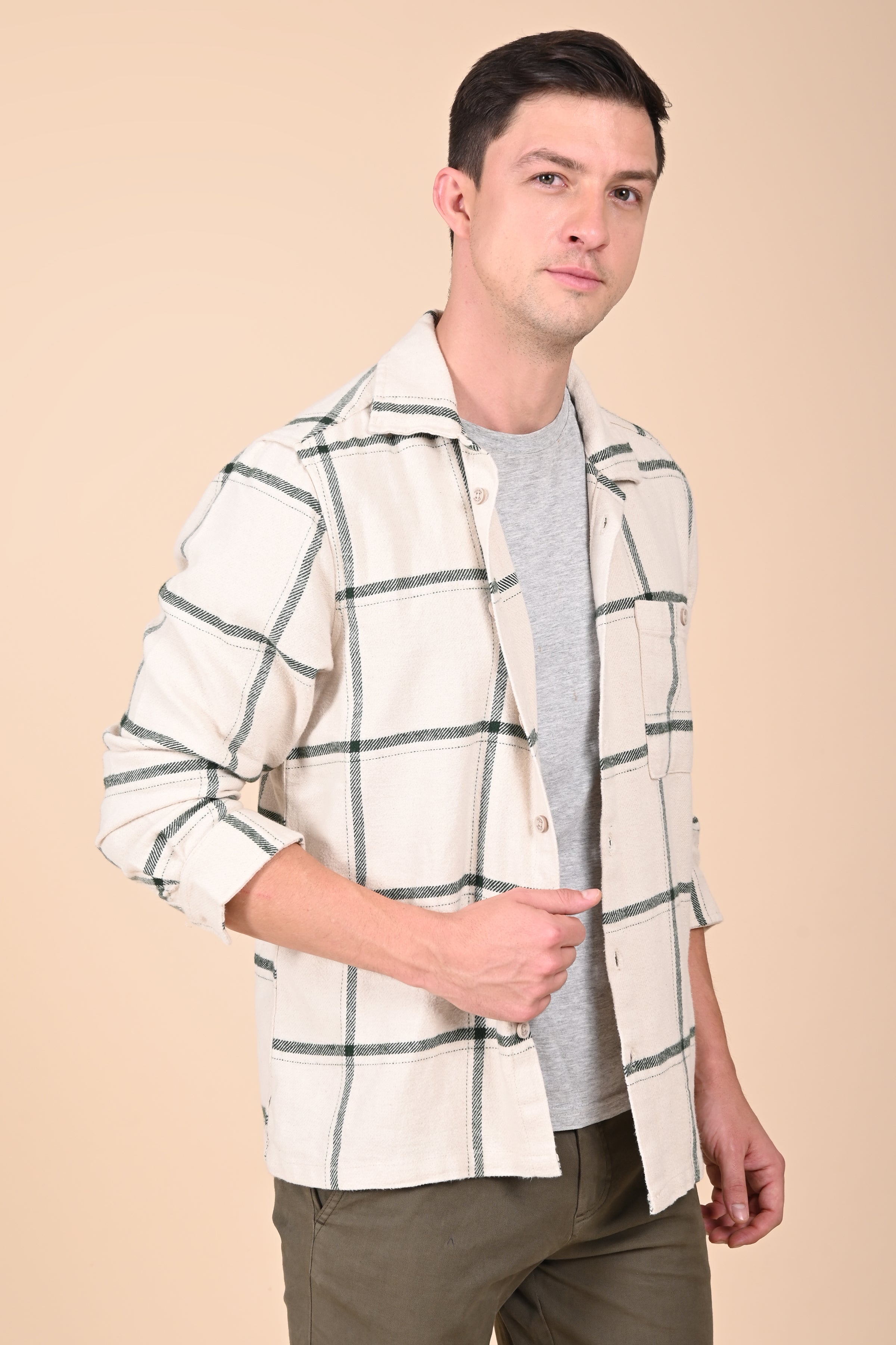 Men Brushed Checkered Overshirt
