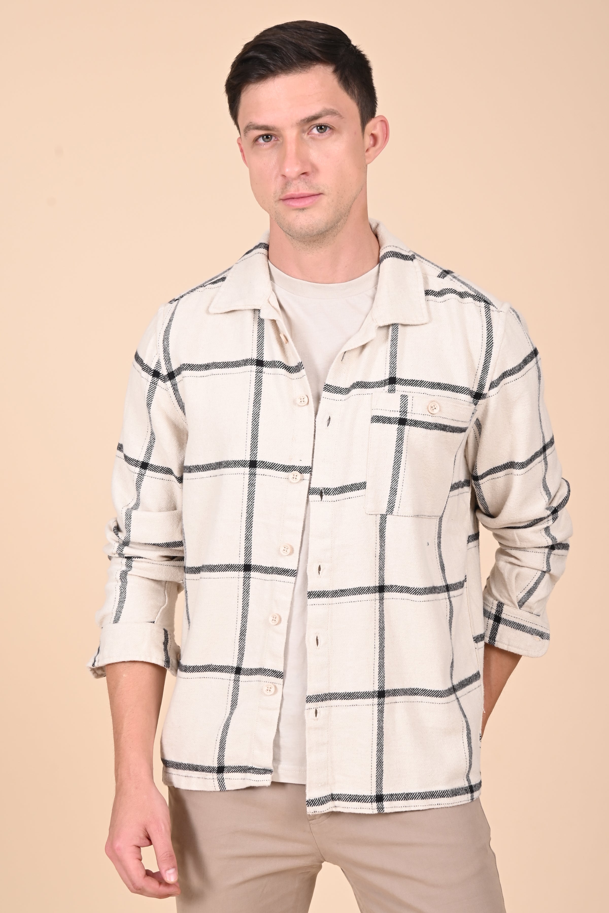 Mens Summer Black Brushed Checkered Overshirt