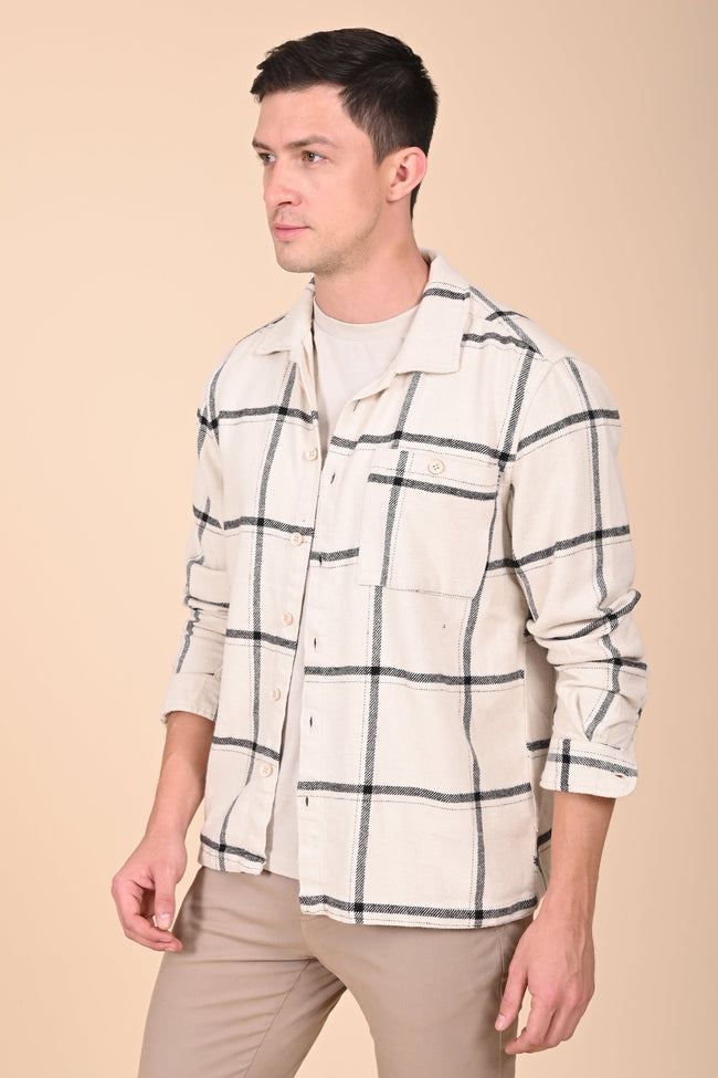 Mens Summer Black Brushed Checkered Overshirt