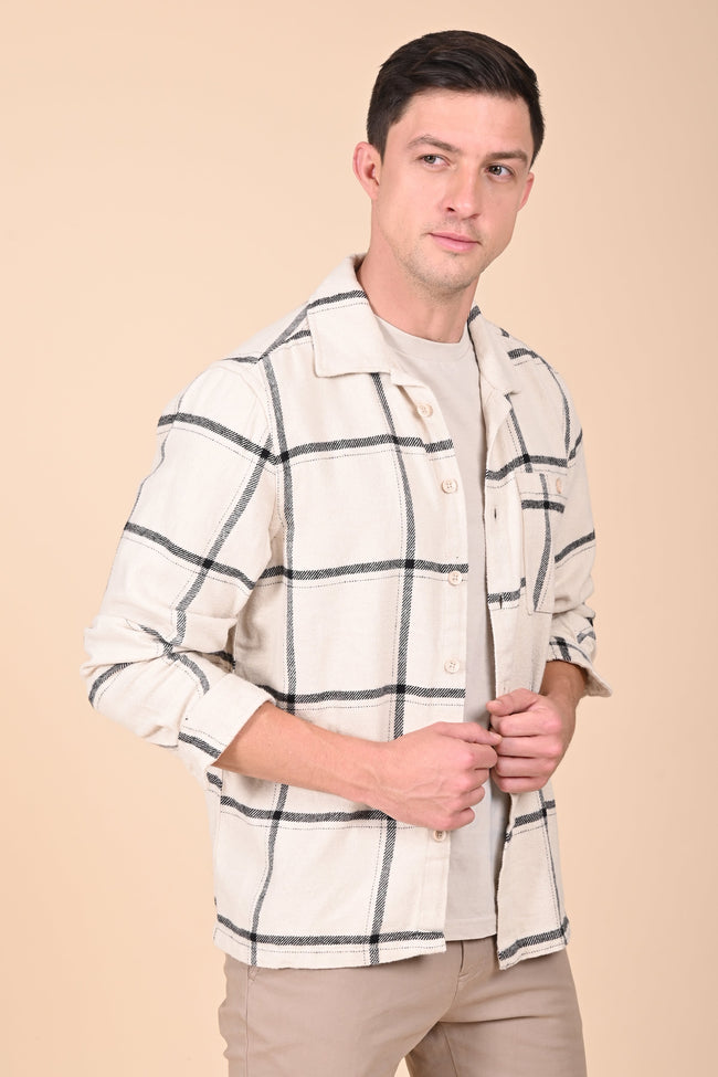 Mens Summer Black Brushed Checkered Overshirt