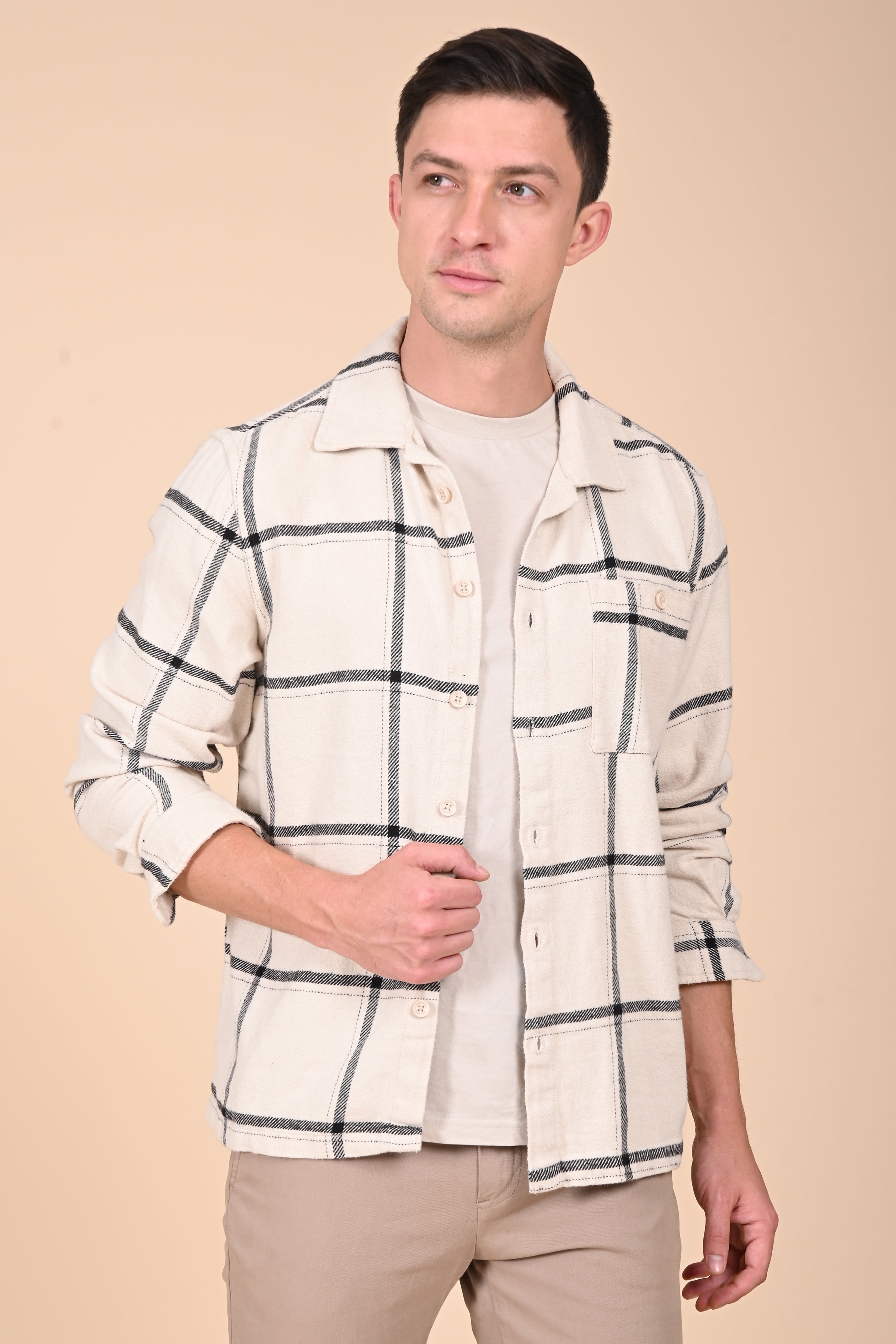 Mens Summer Black Brushed Checkered Overshirt