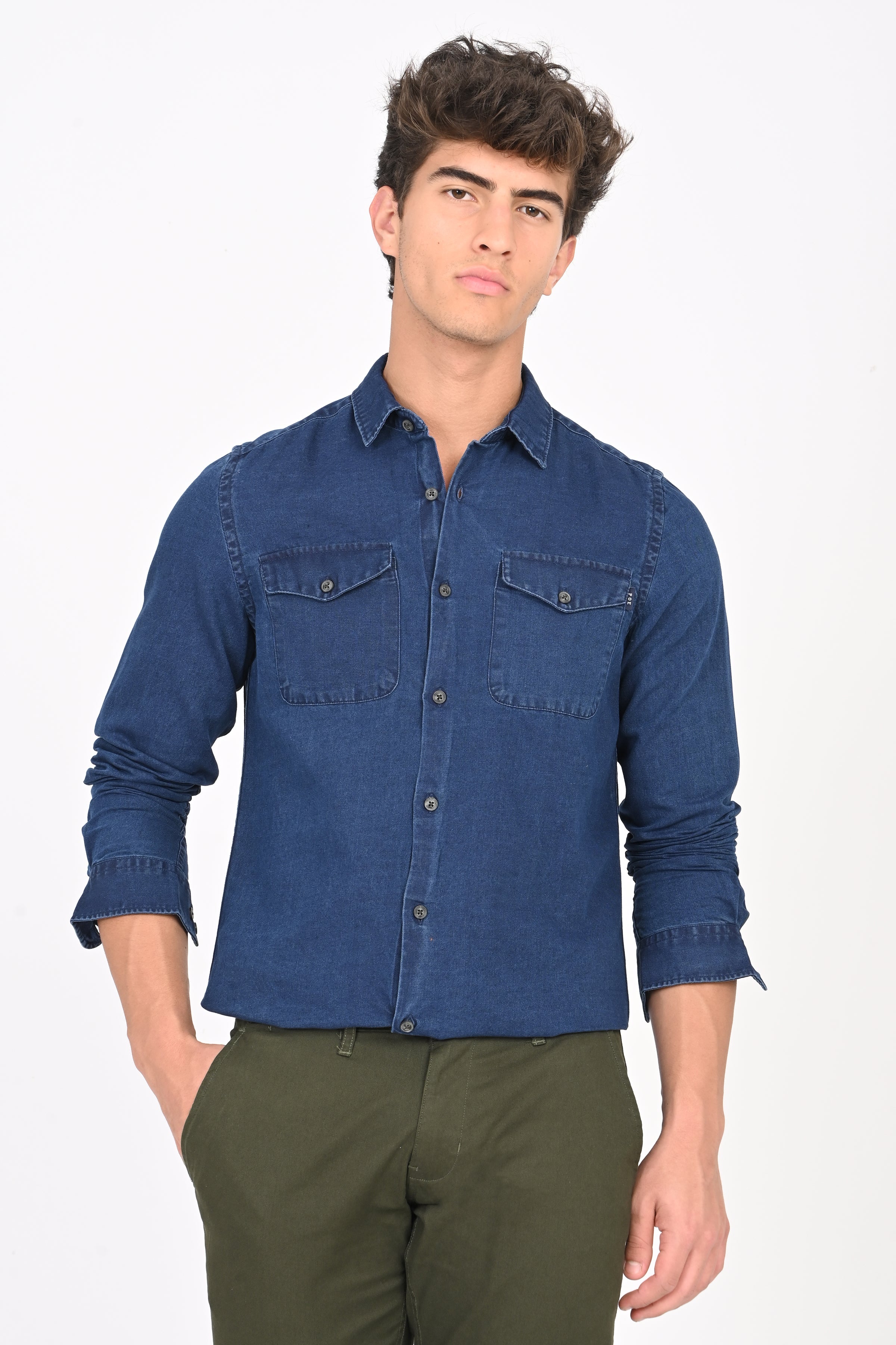 Men Detailed Denim Shirt