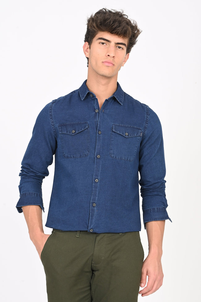 Men Detailed Denim Shirt