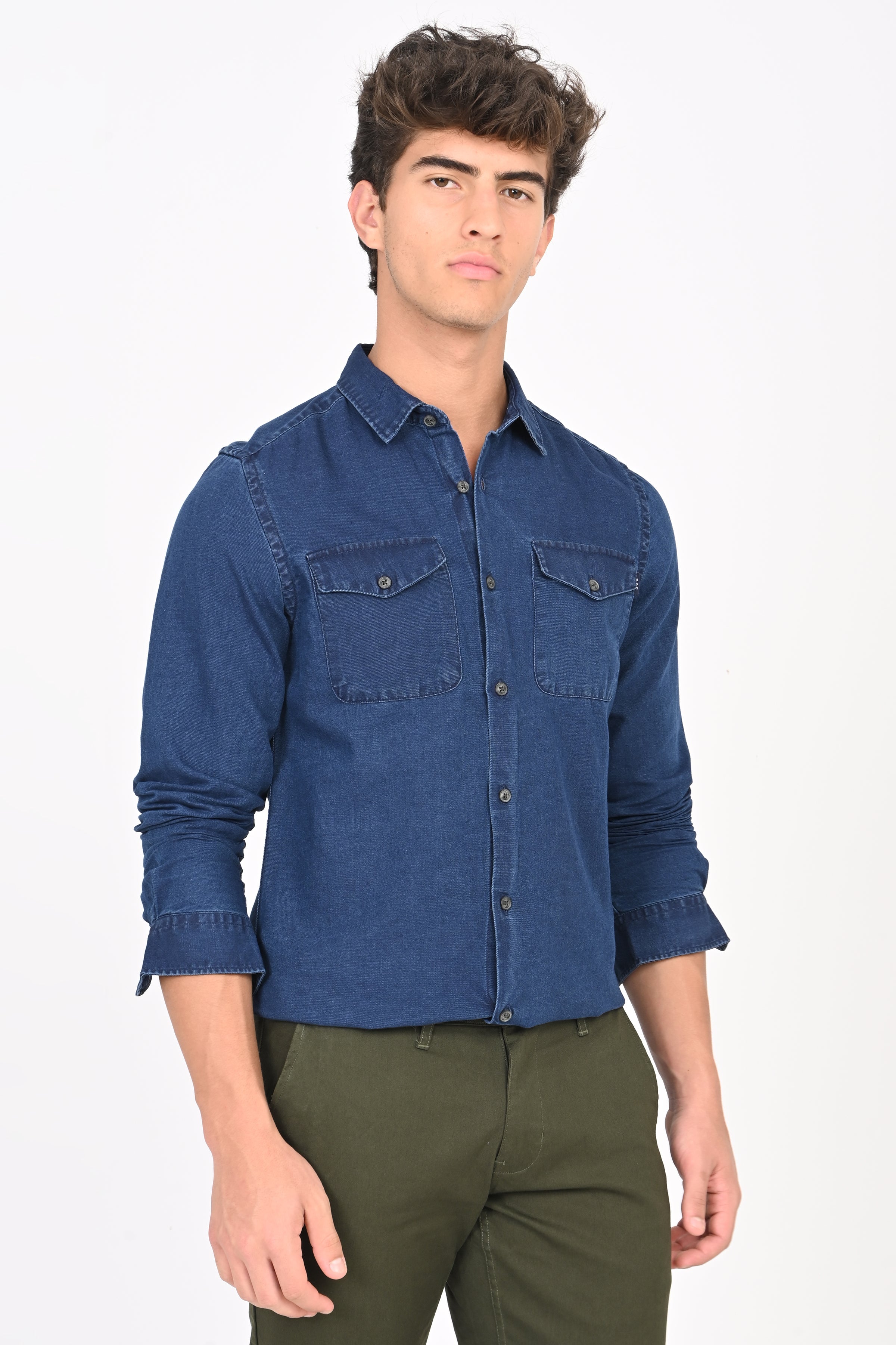 Men Detailed Denim Shirt