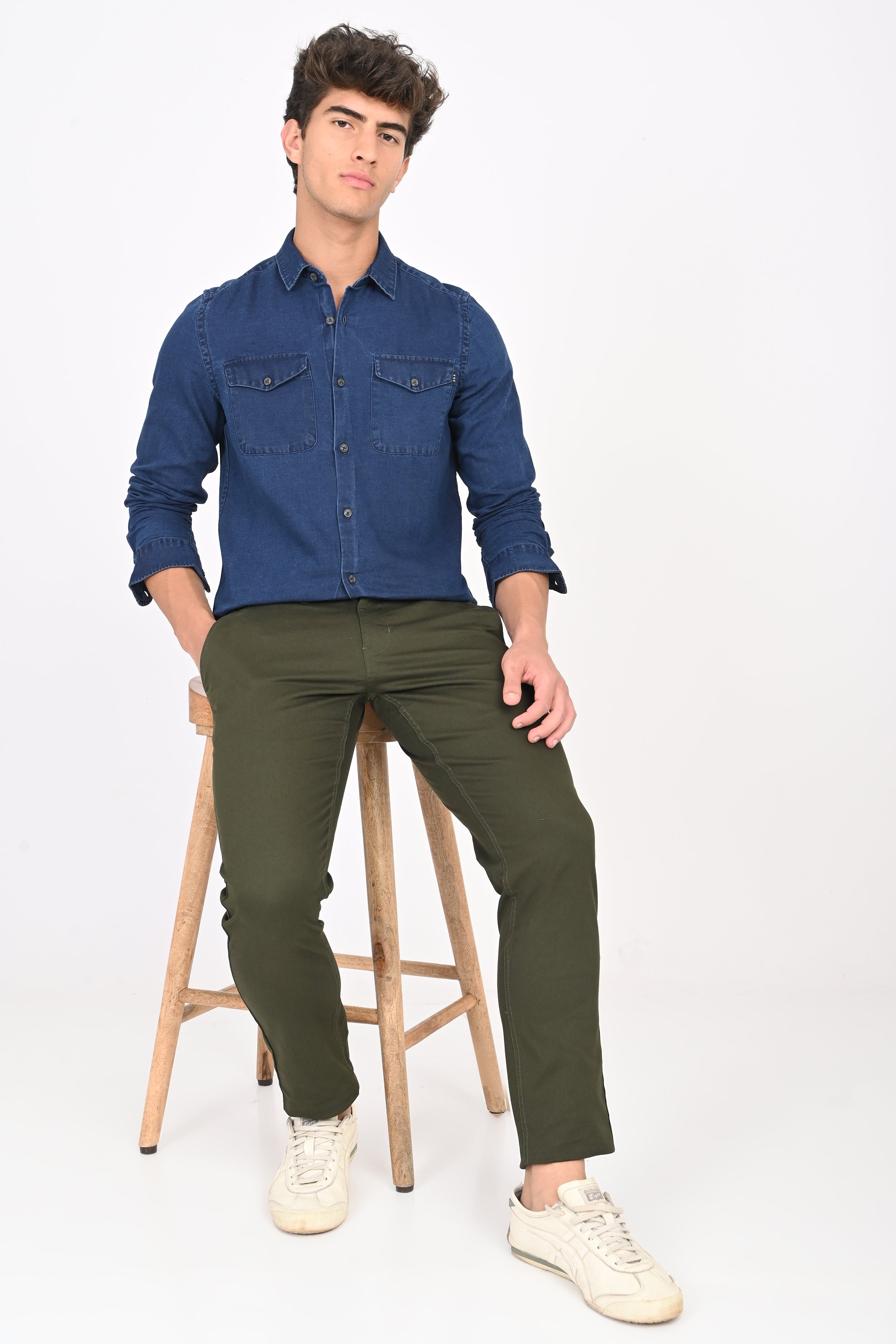 Men Detailed Denim Shirt