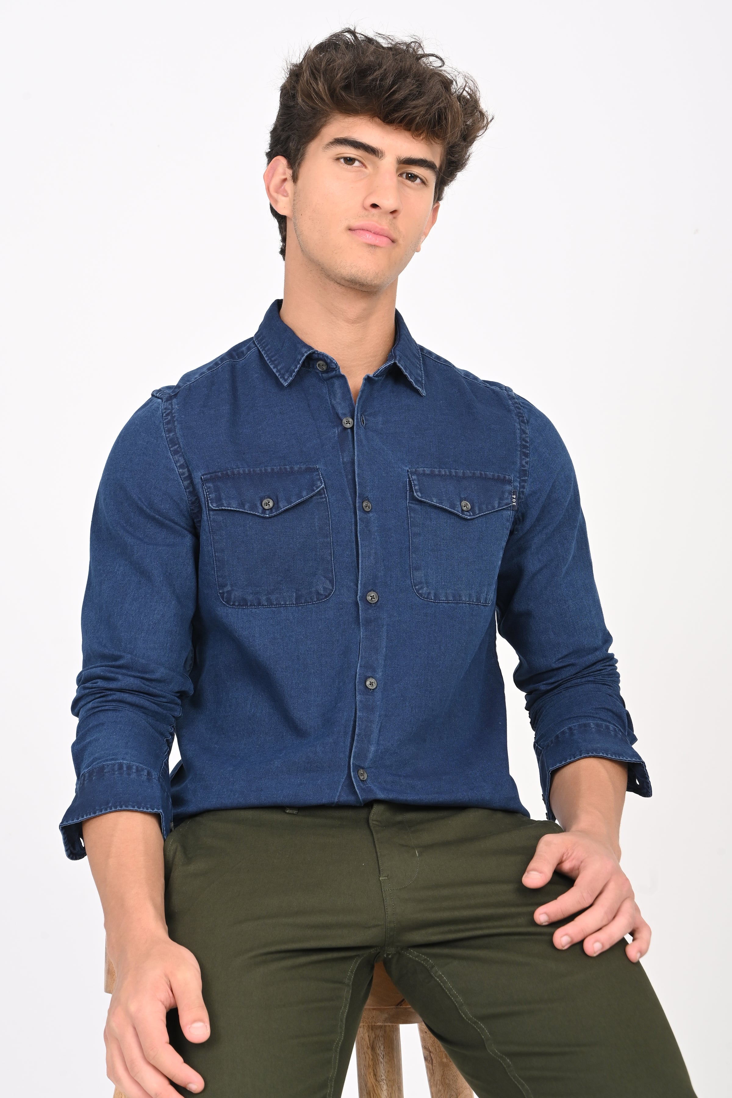 Men Detailed Denim Shirt