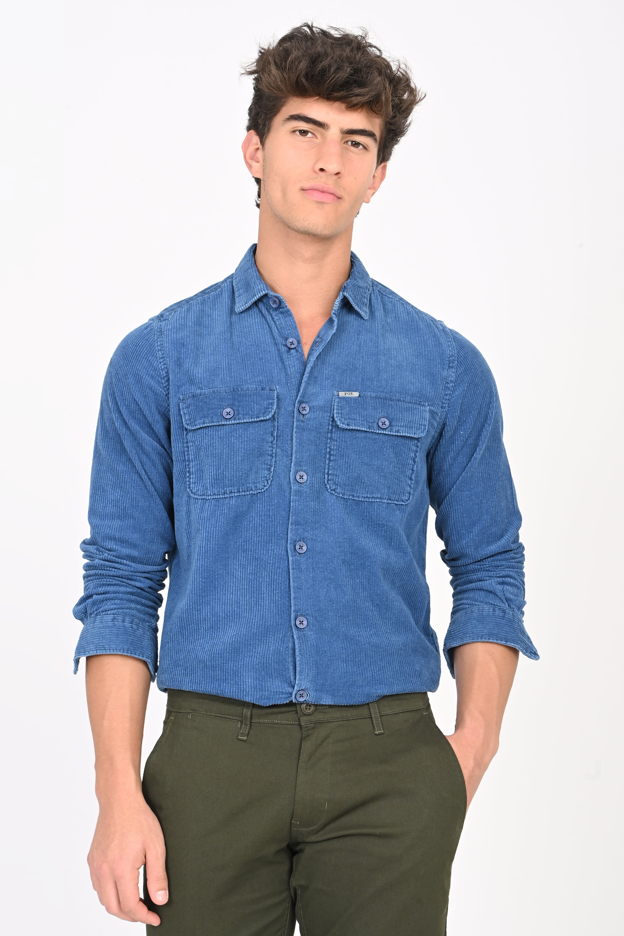 Men Indigo Corduroy Shirt