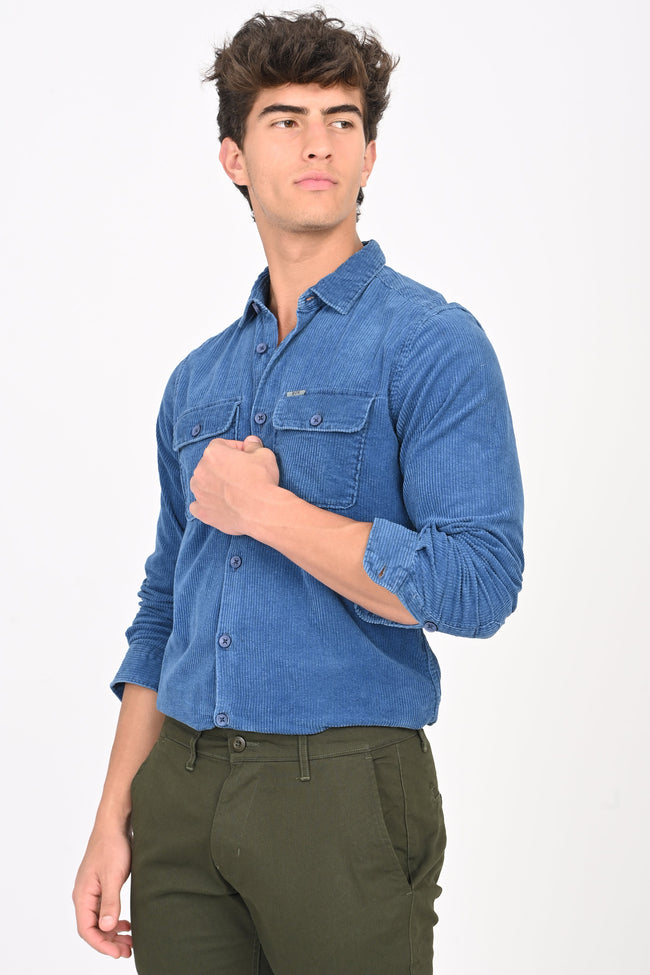 Men Indigo Corduroy Shirt