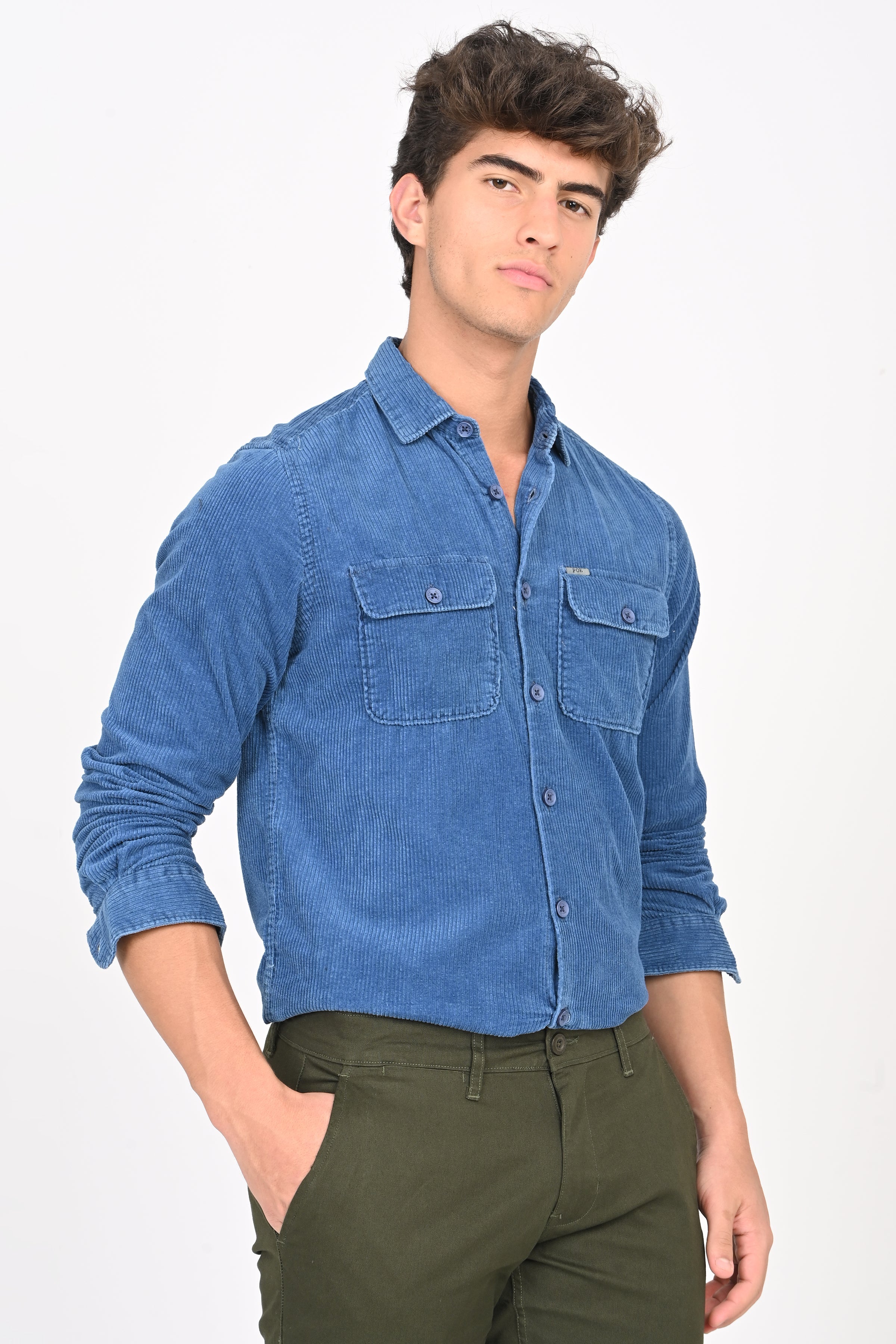 Men Indigo Corduroy Shirt