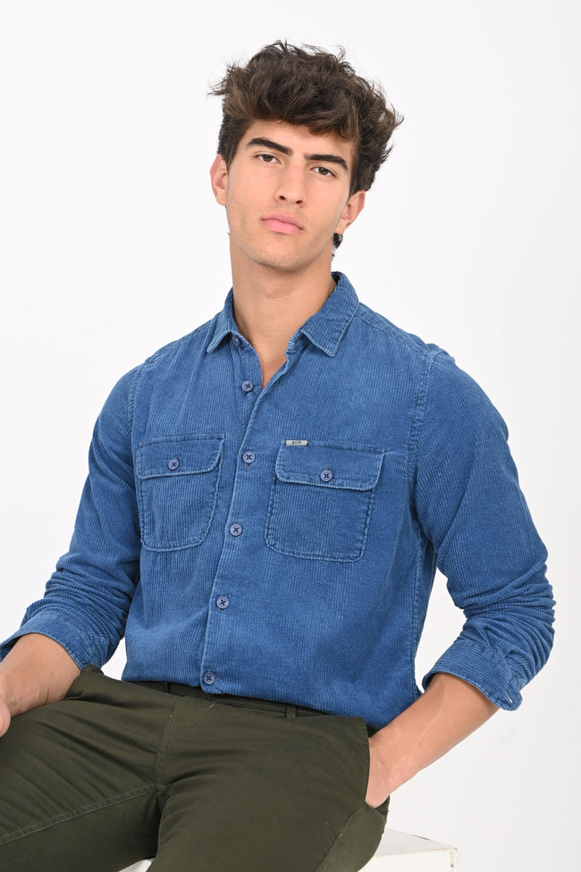 Men Indigo Corduroy Shirt