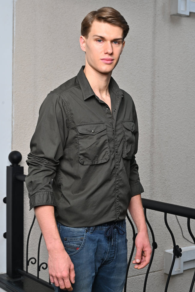 Men Patric Cotton Cargo Shirt Olive