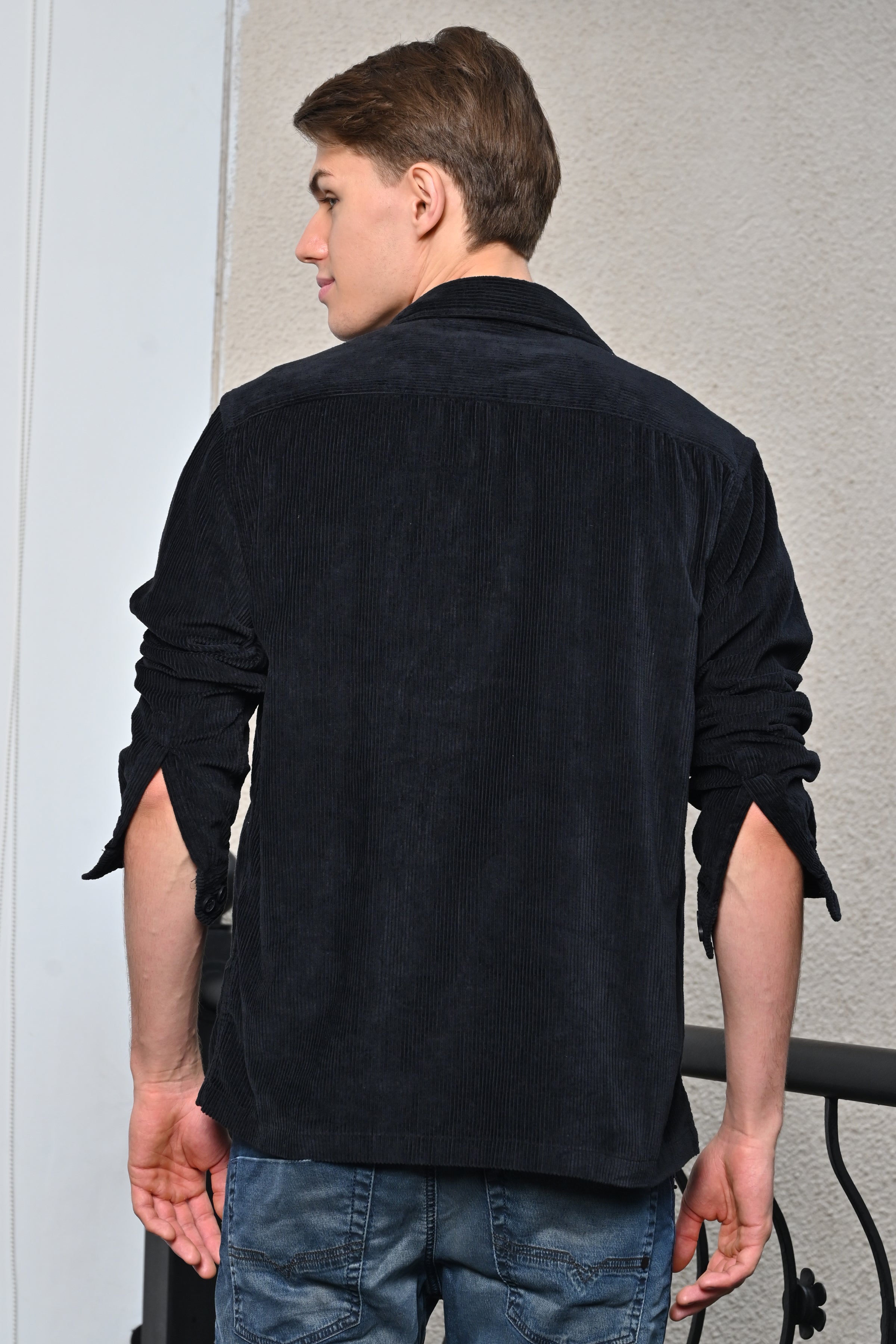 Mens Topaz Black Heavy Corduroy Overshirt