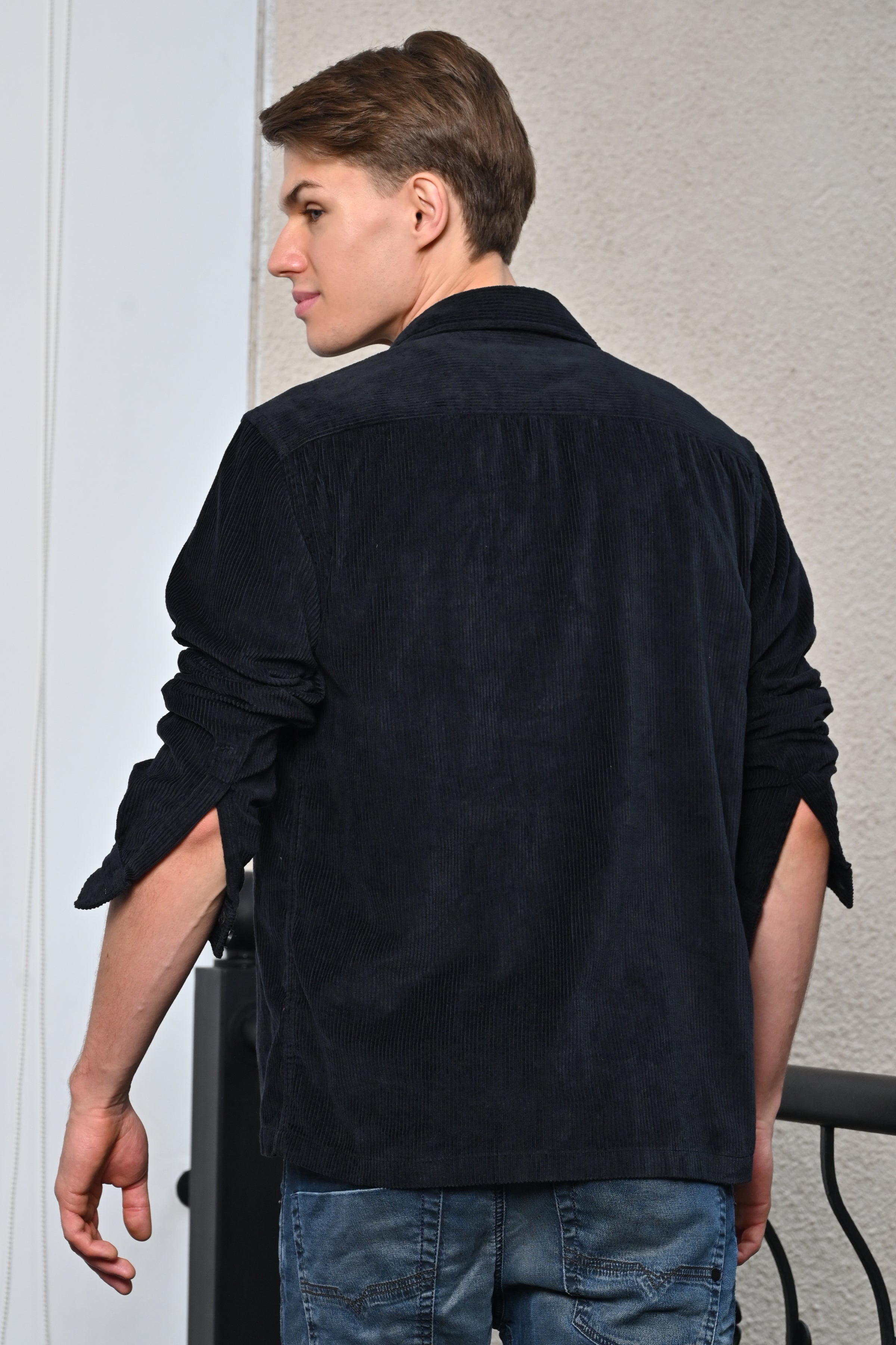 Mens Topaz Black Heavy Corduroy Overshirt