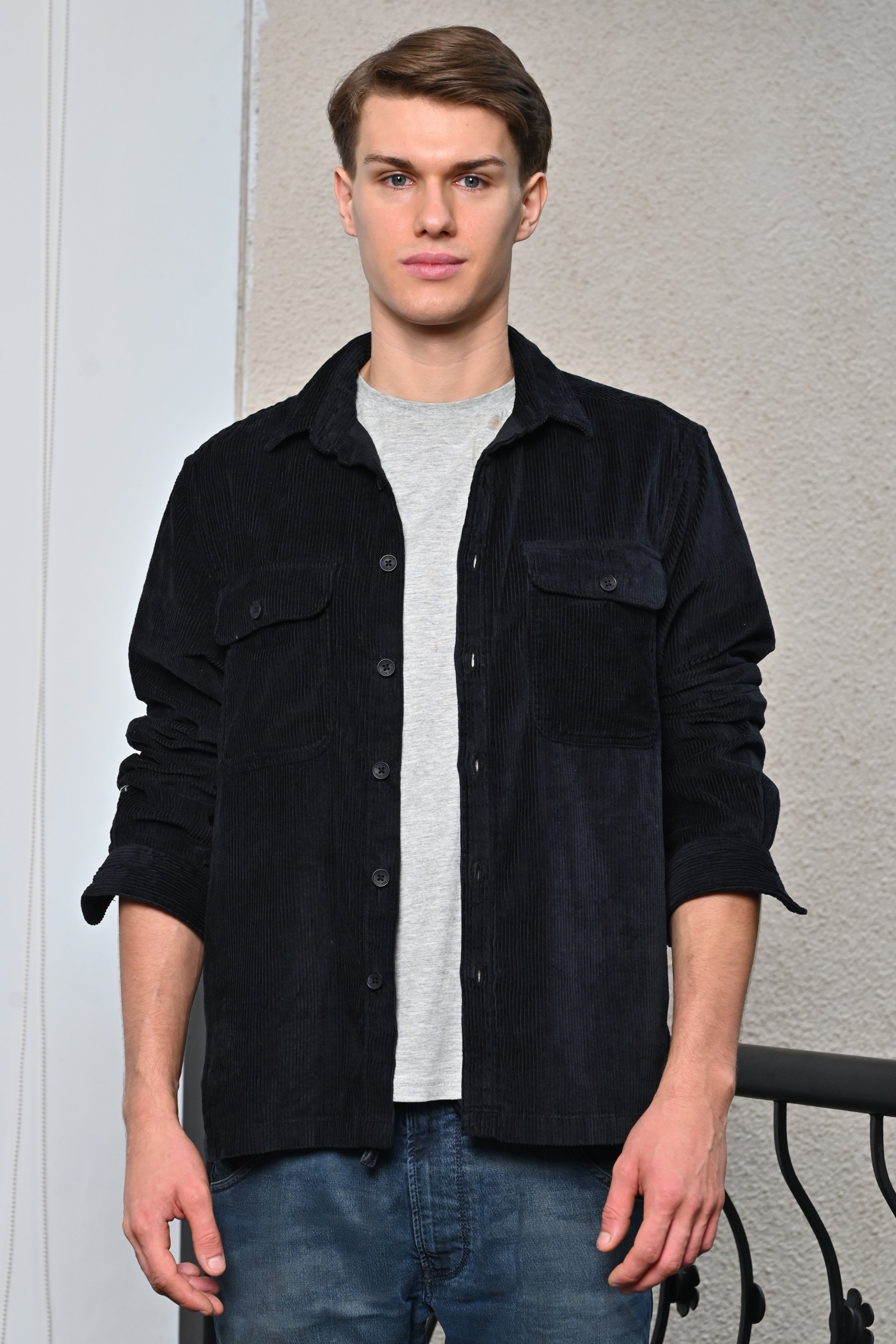 Mens Topaz Black Heavy Corduroy Overshirt