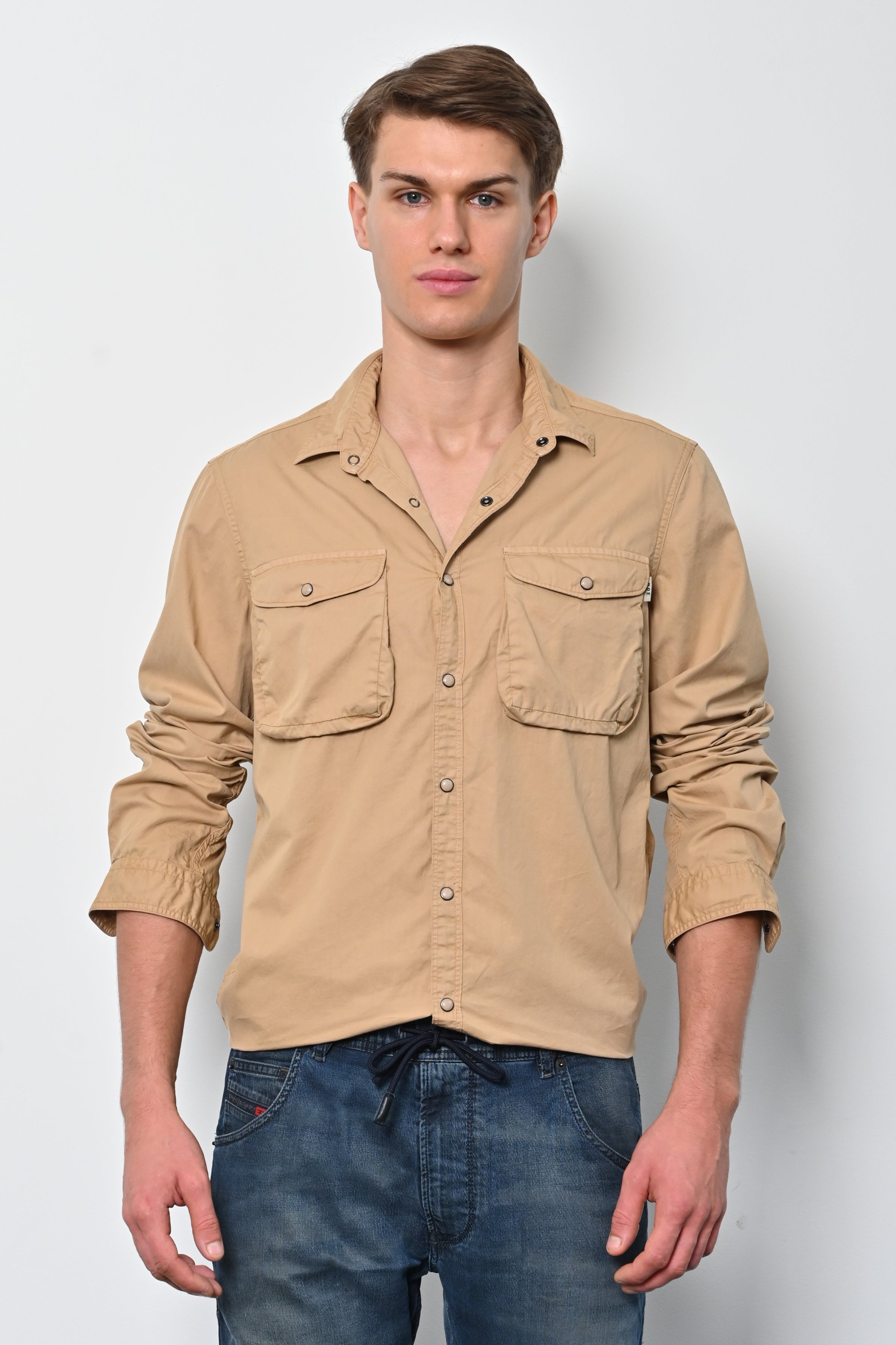 Men Patric Cotton Cargo Shirt Beige