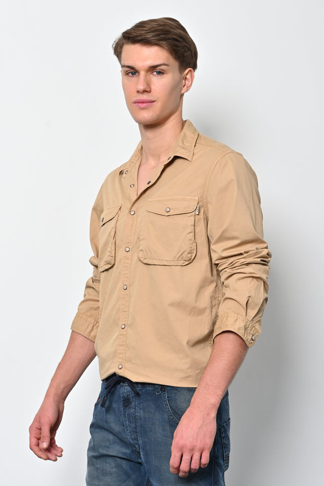 Men Patric Cotton Cargo Shirt Beige