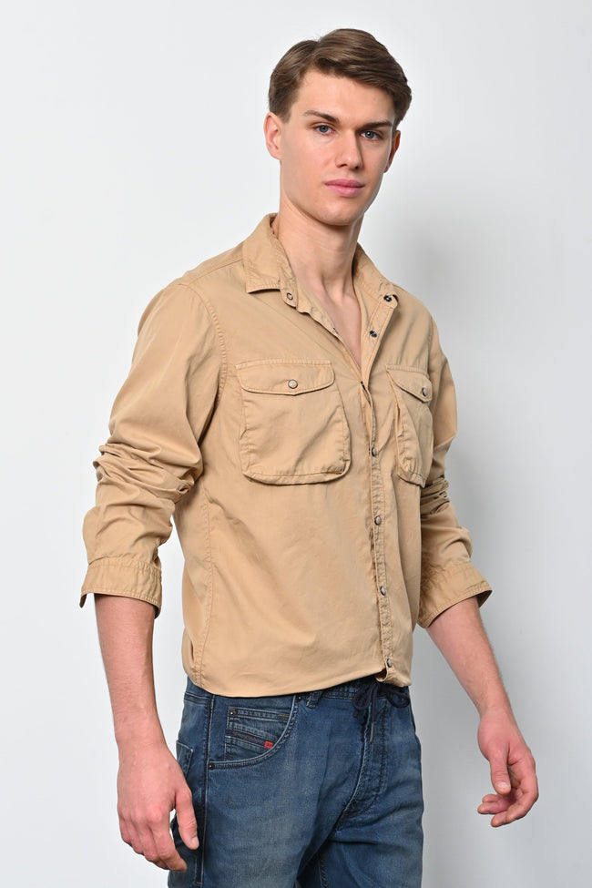 Men Patric Cotton Cargo Shirt Beige