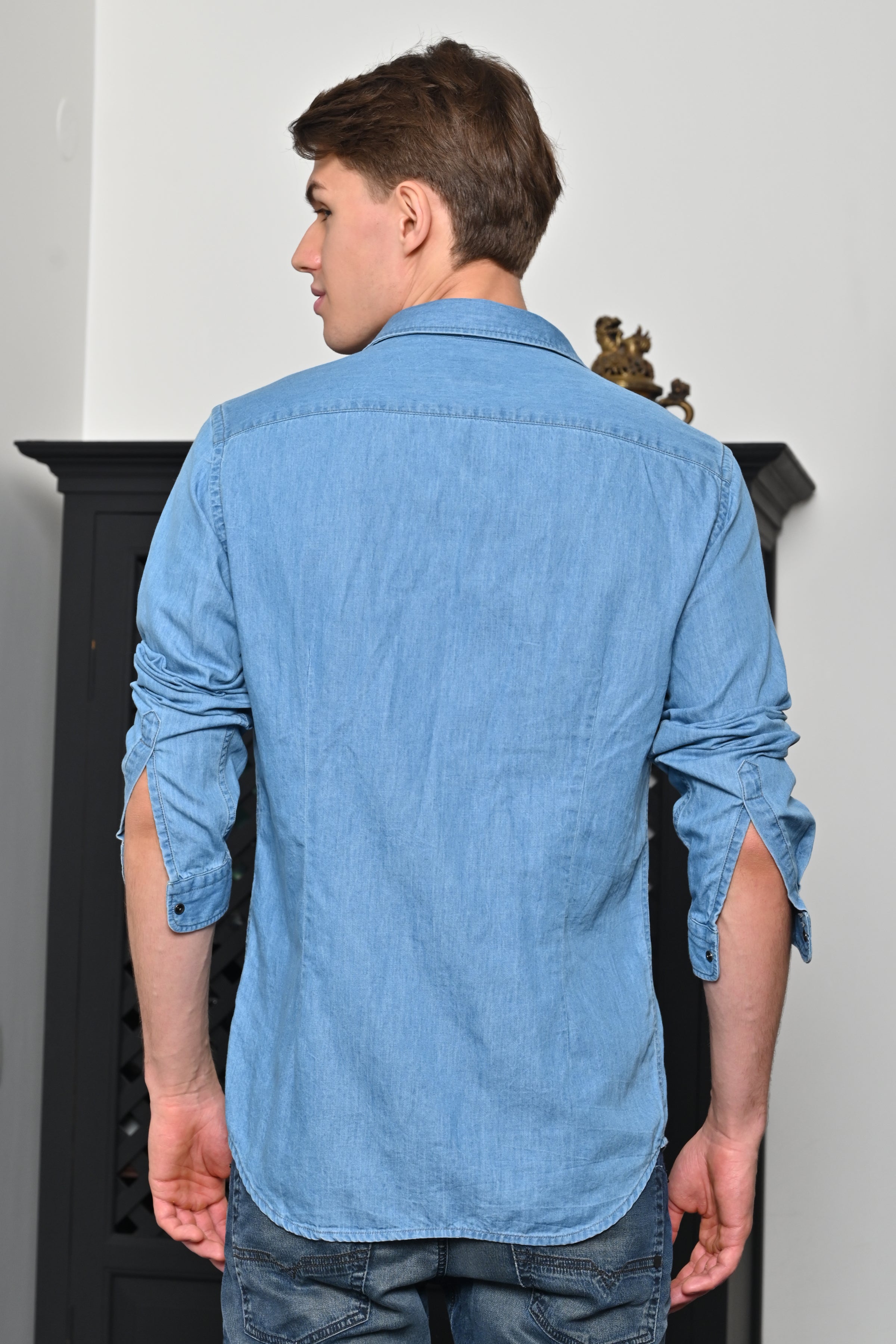 Men Mark Washed Down Denim Shirt Blue