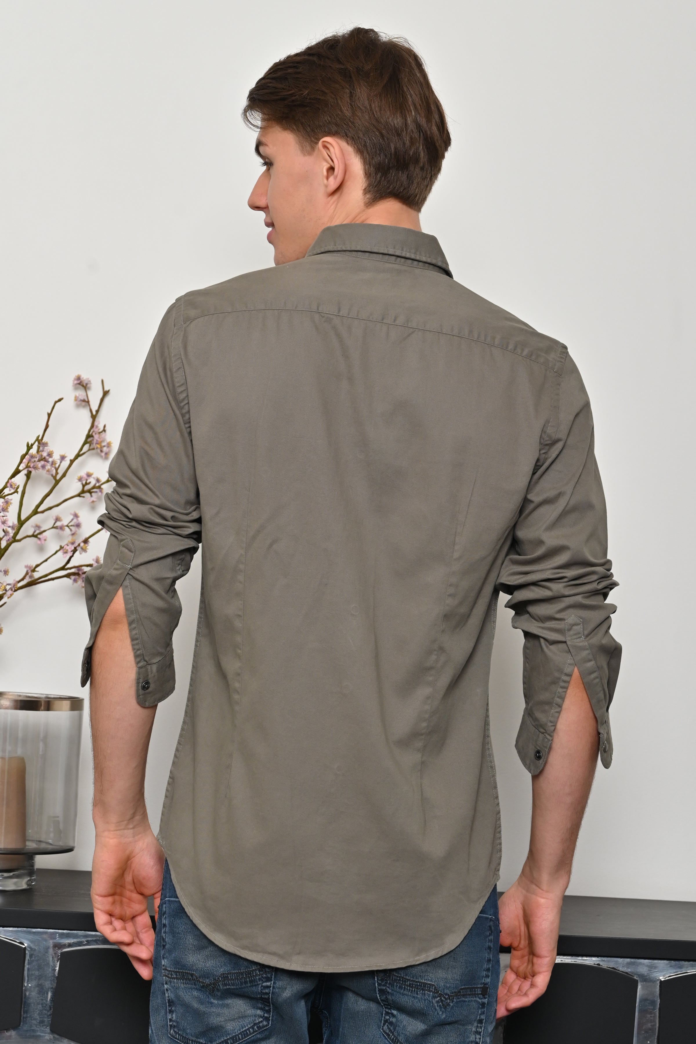 Men Cotton Pocketed Solid Shirt