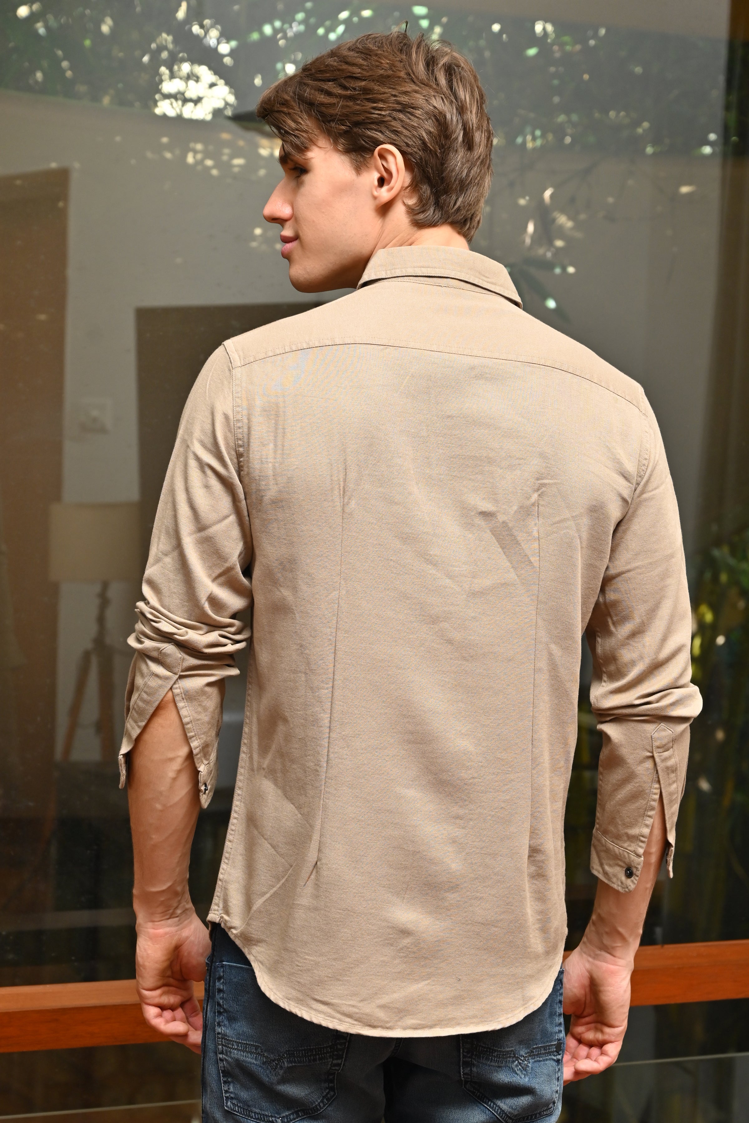 Men Cotton Pocketed Solid Shirt