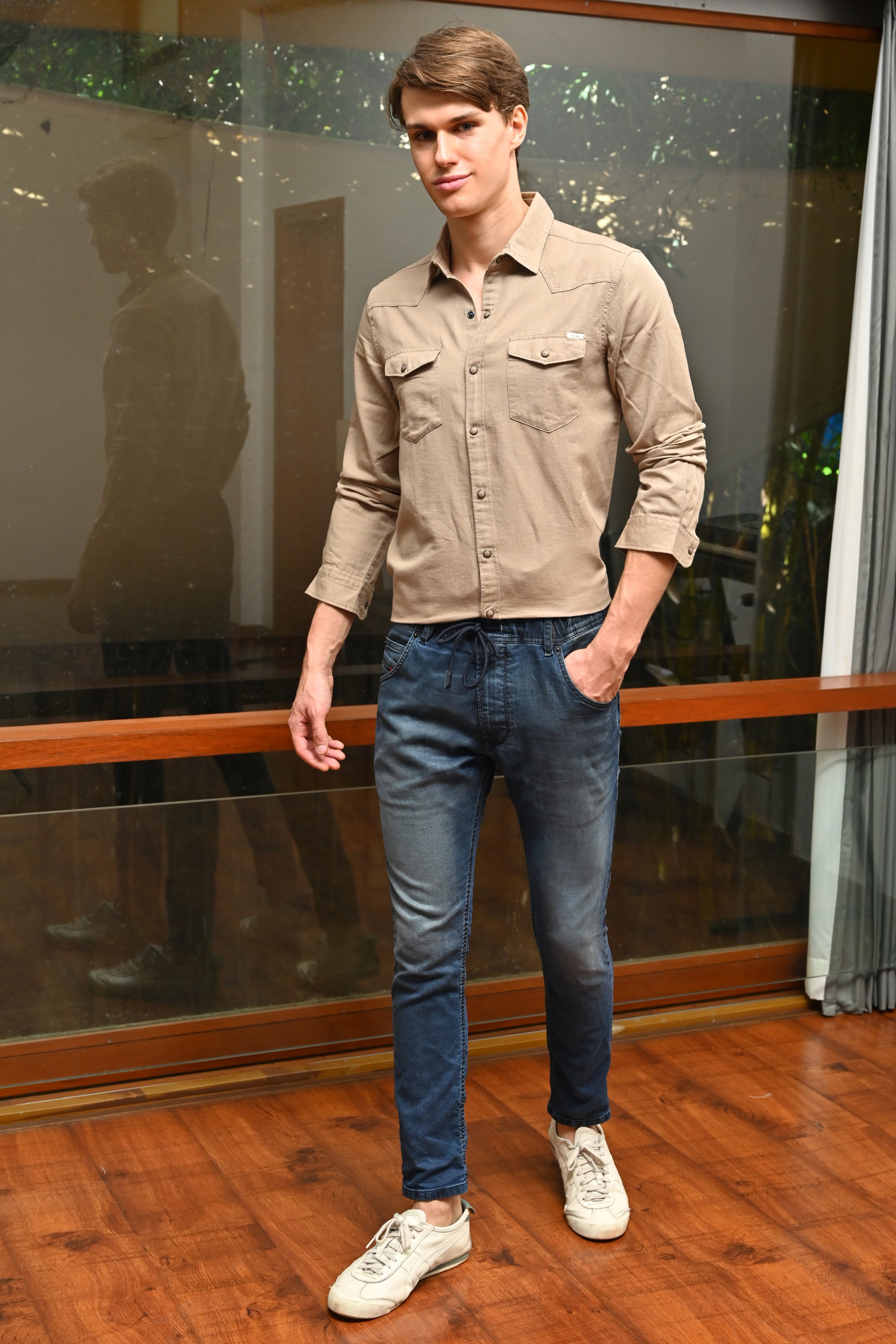 Men Cotton Pocketed Solid Shirt