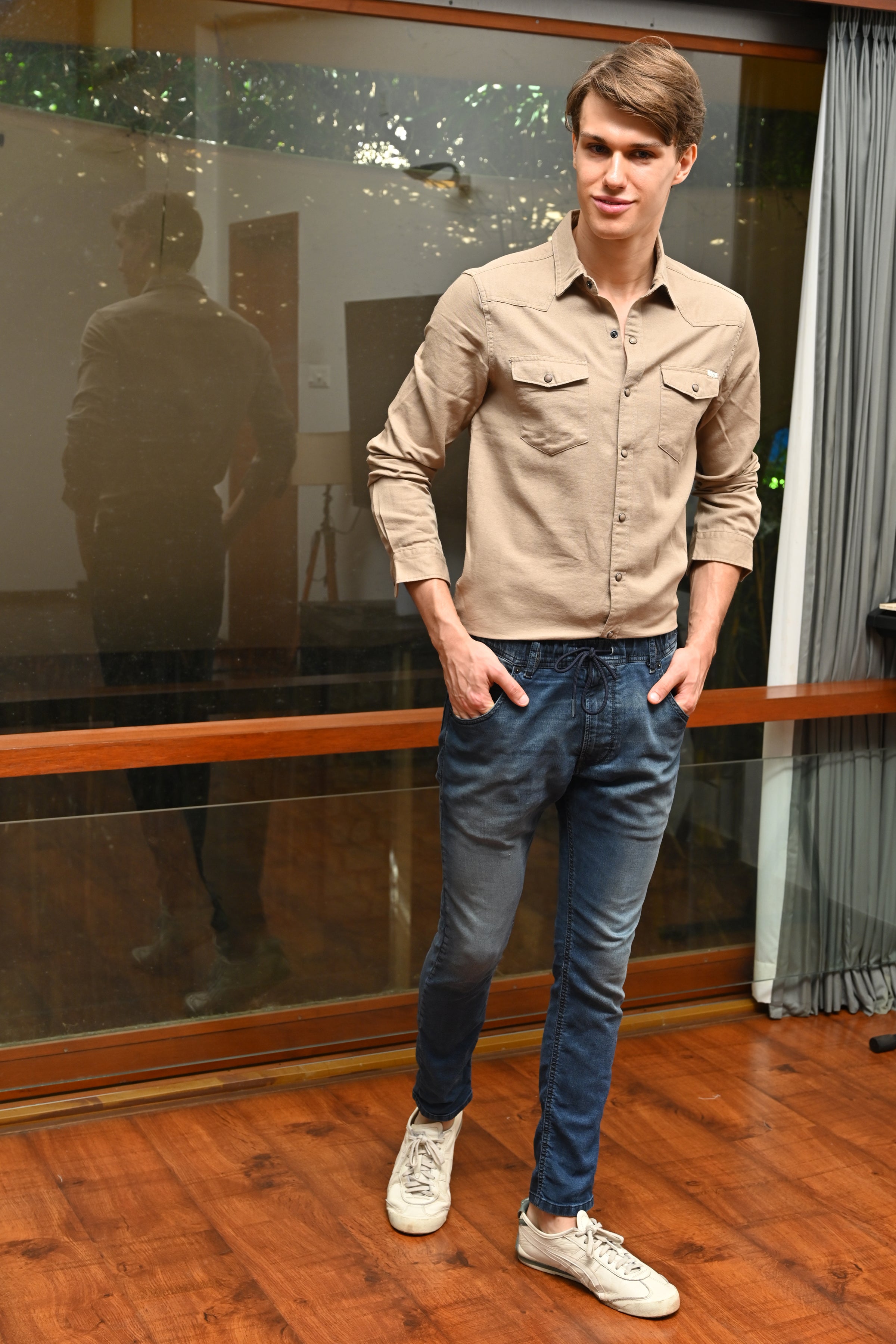 Men Cotton Pocketed Solid Shirt