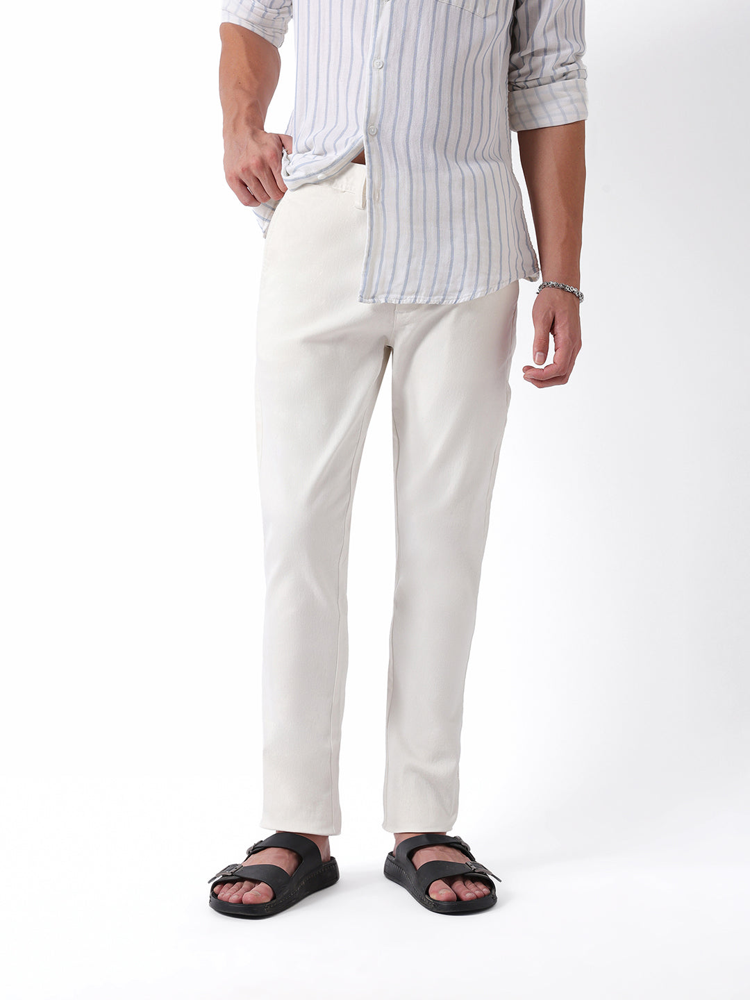 Men White Solid Chinos