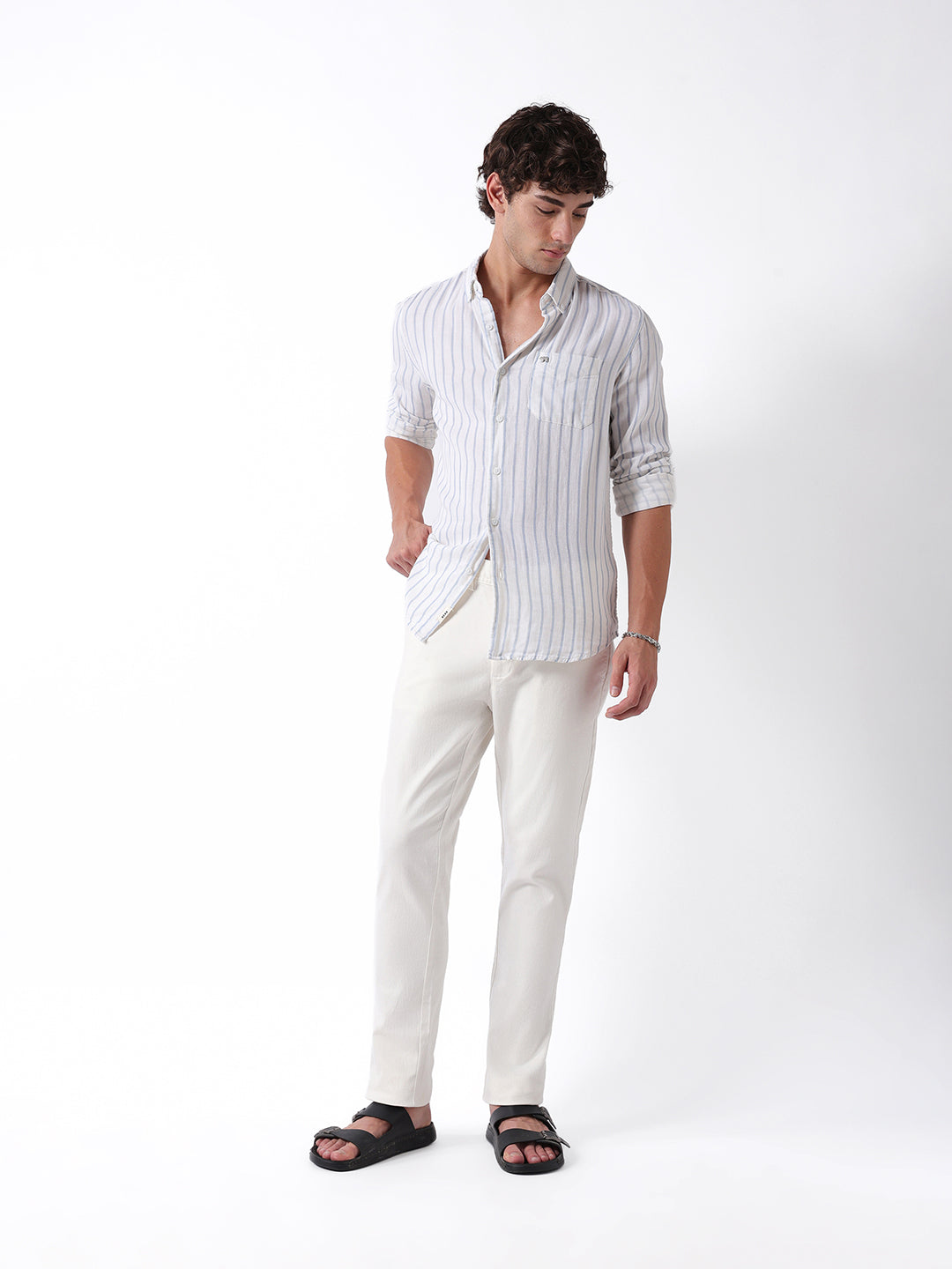 Men White Solid Chinos