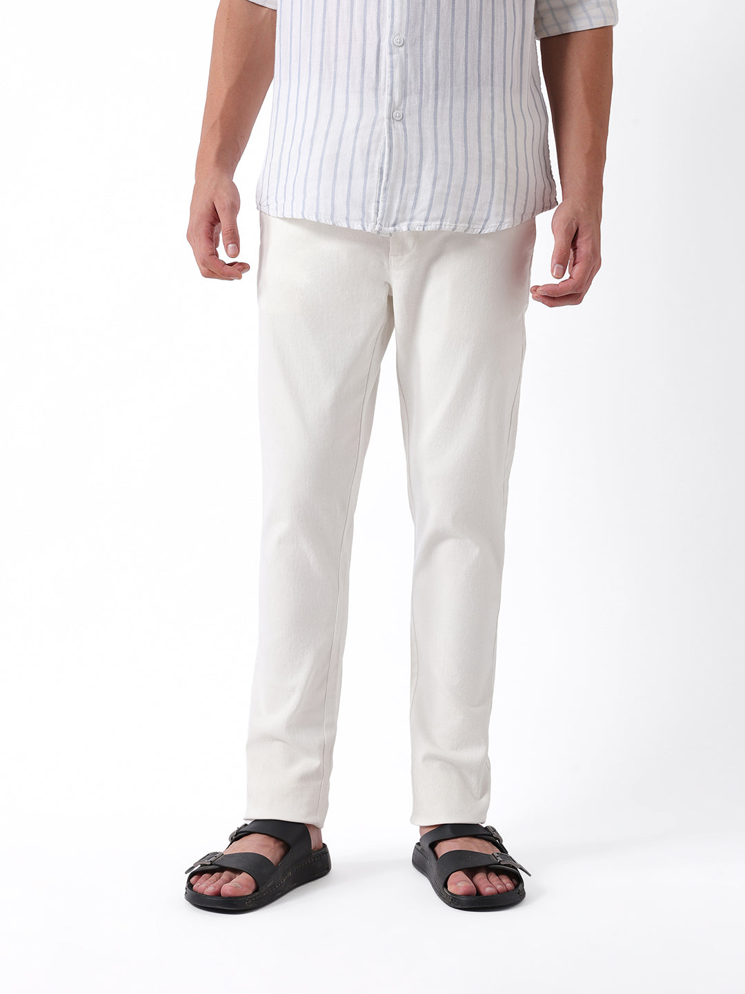 Men White Solid Chinos