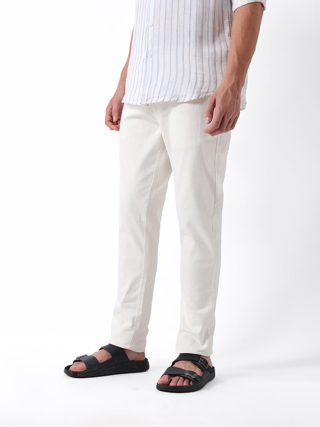 Men White Solid Chinos
