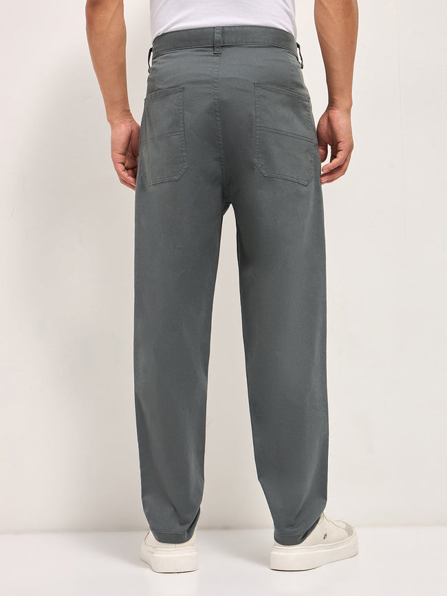 Men Grey Solid Casual Chino Trouser
