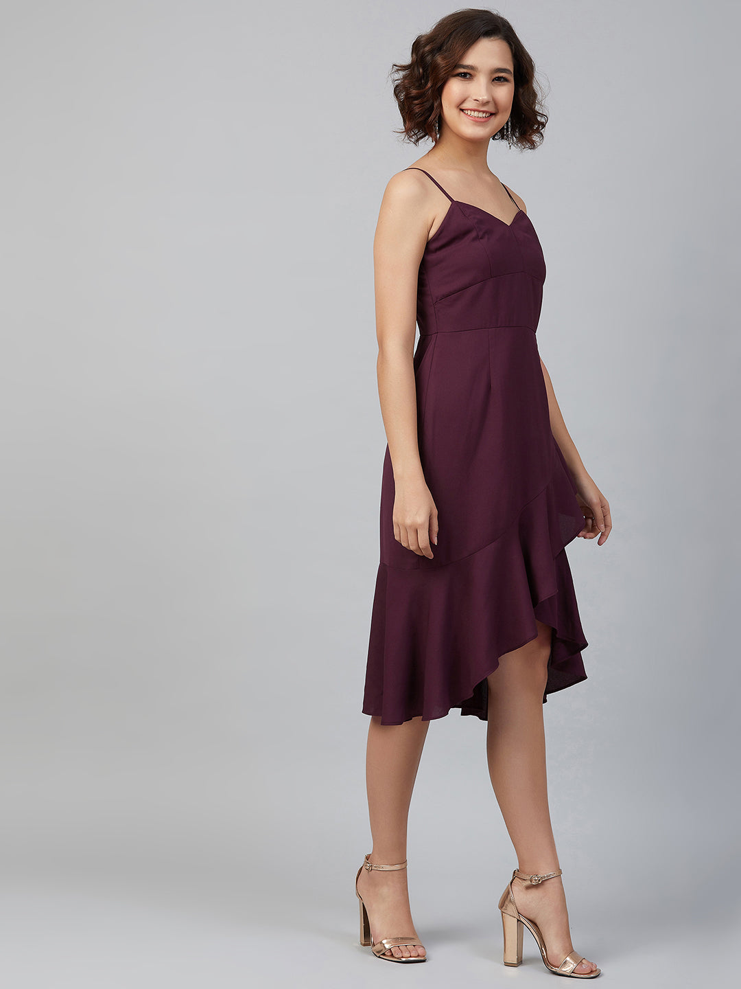 Purple Knee Length Solid Dress