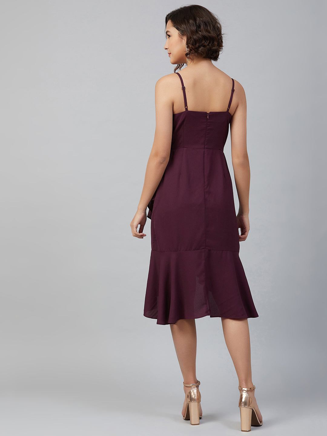 Purple Knee Length Solid Dress