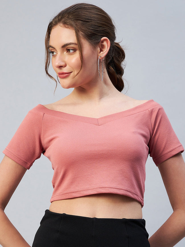Women Off-Shoulder Solid Fitted Top