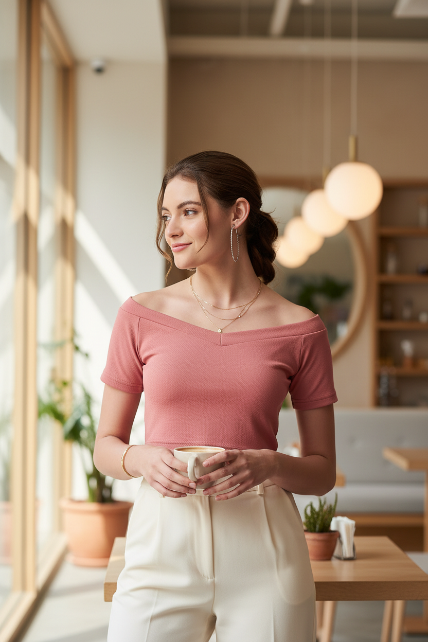 Women Off-Shoulder Solid Fitted Top