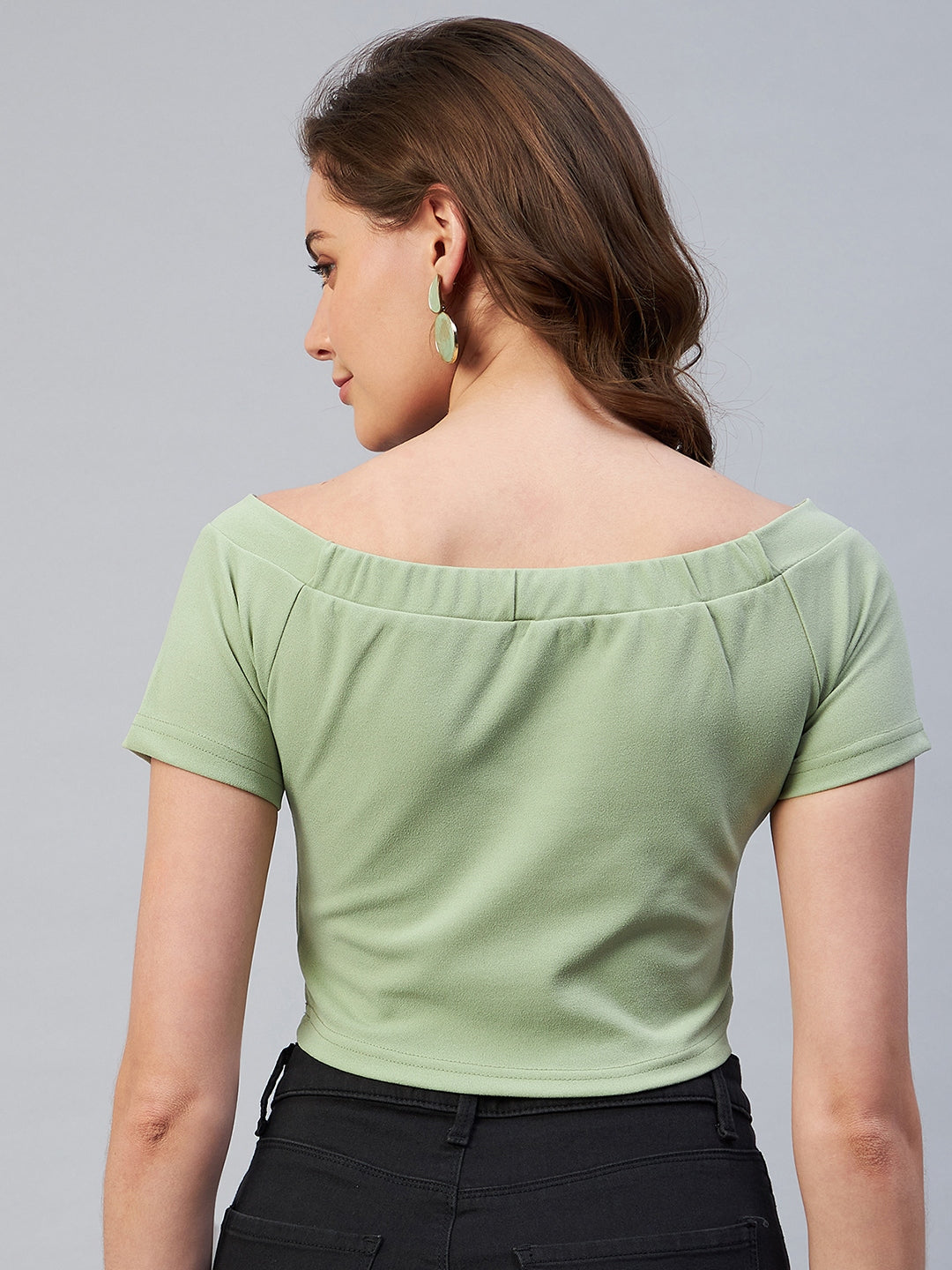 Women Green Off-Shoulder Fitted Top