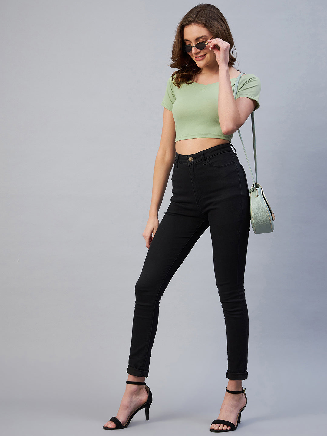 Women Green Off-Shoulder Fitted Top