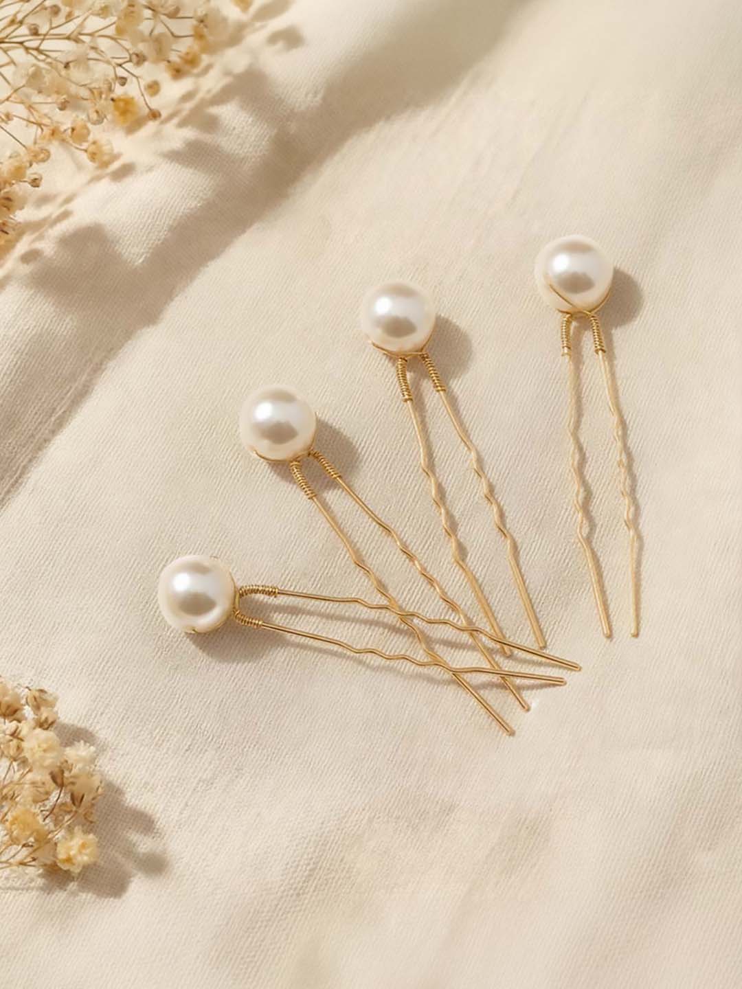 Women White Pearl Embellished Pins Set Of 12