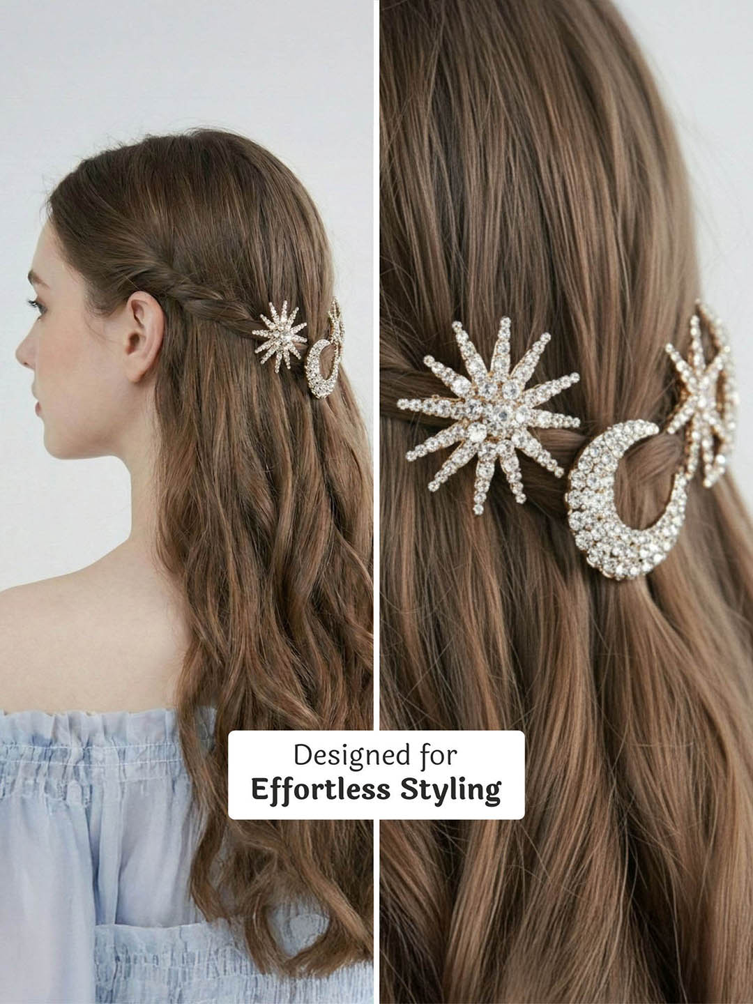 Women Rose Gold Set Of 3 Celestia Crystal Hair Pins