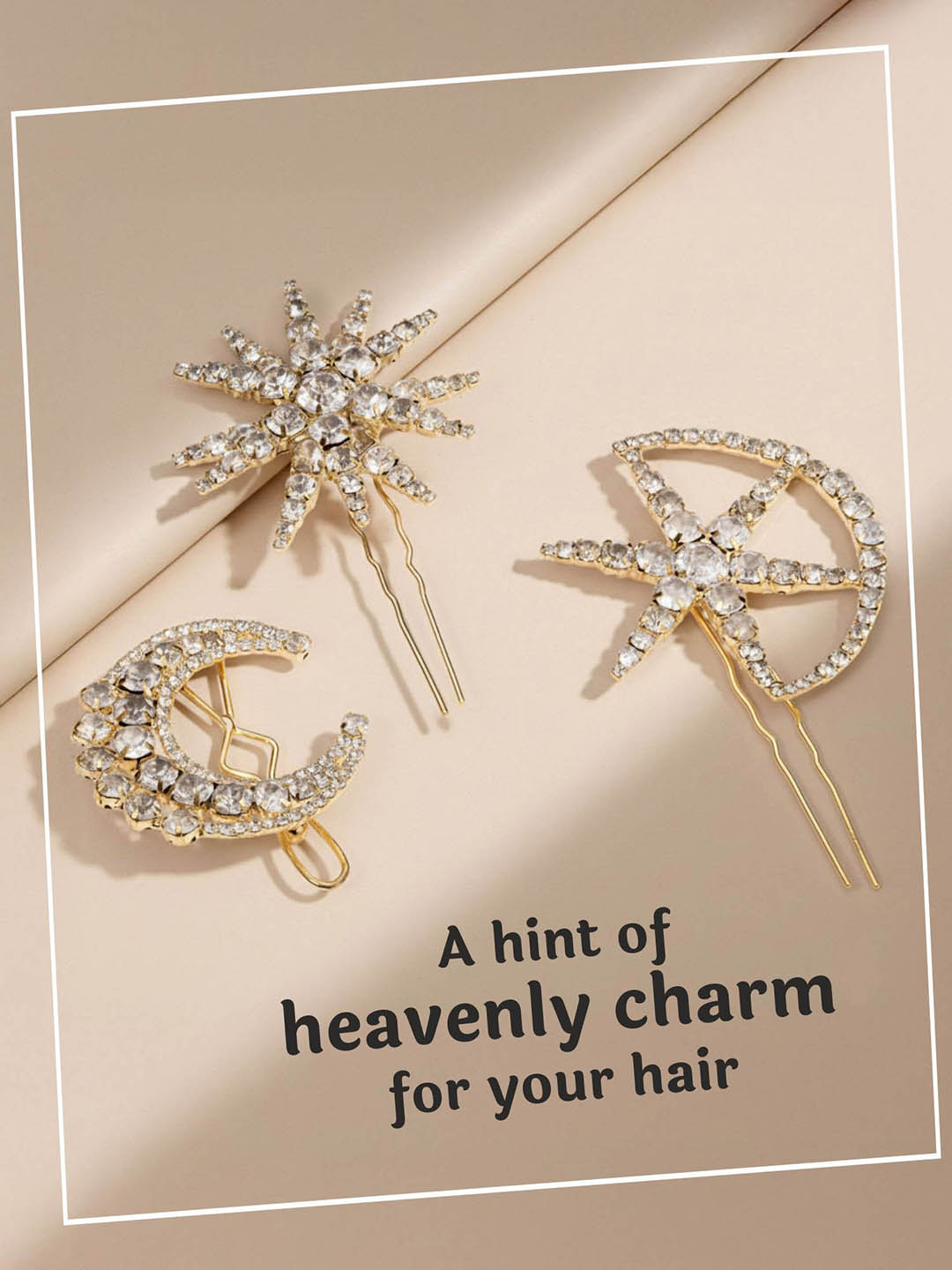 Women Rose Gold Set Of 3 Celestia Crystal Hair Pins