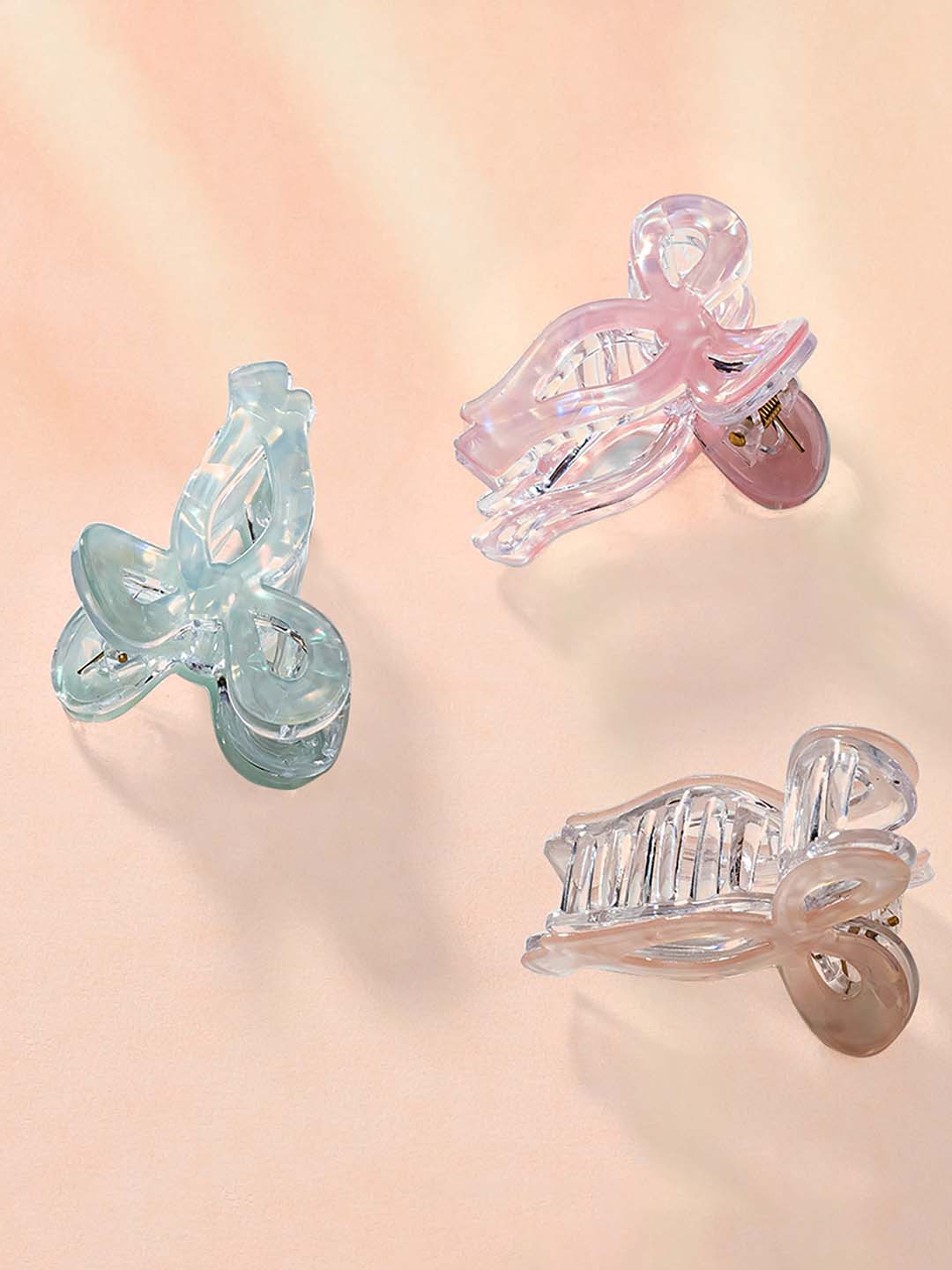 Women Multi Holographic Bow Hair Claw Clips Set Of 3