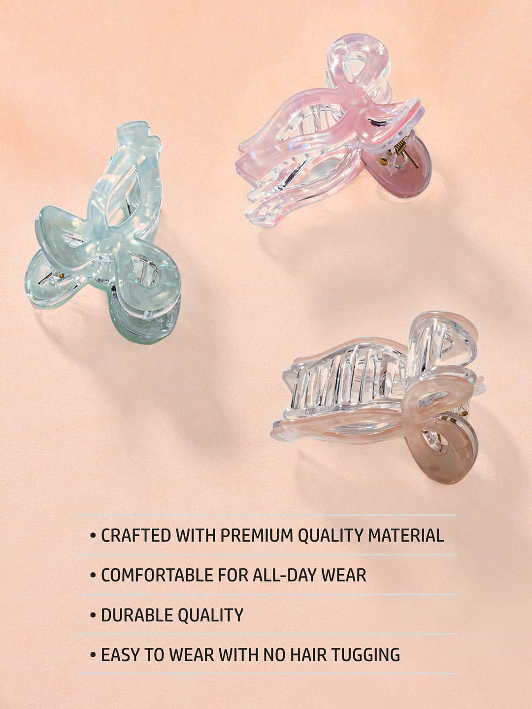 Women Multi Holographic Bow Hair Claw Clips Set Of 3