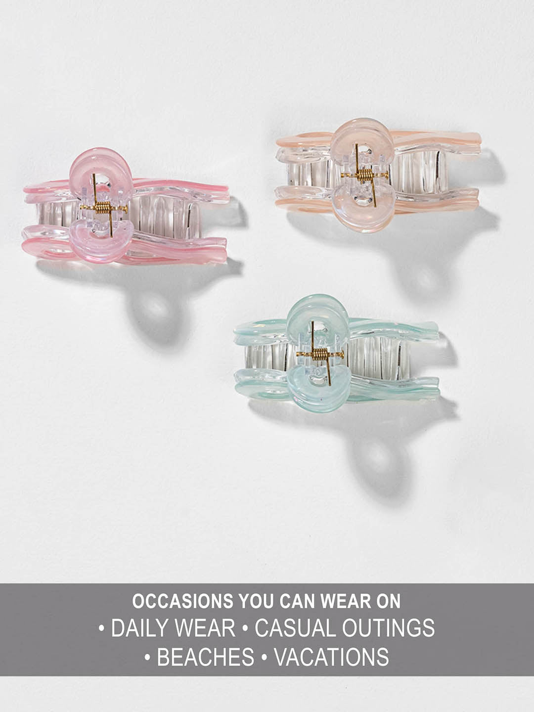 Women Multi Holographic Bow Hair Claw Clips Set Of 3