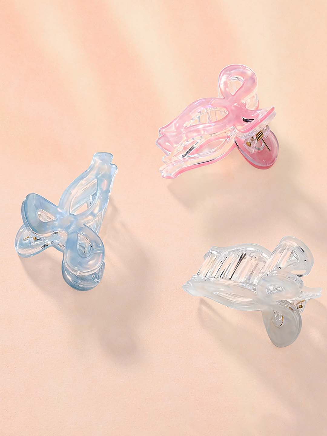 Women Multi Holographic Bow Hair Claw Clips Set Of 3