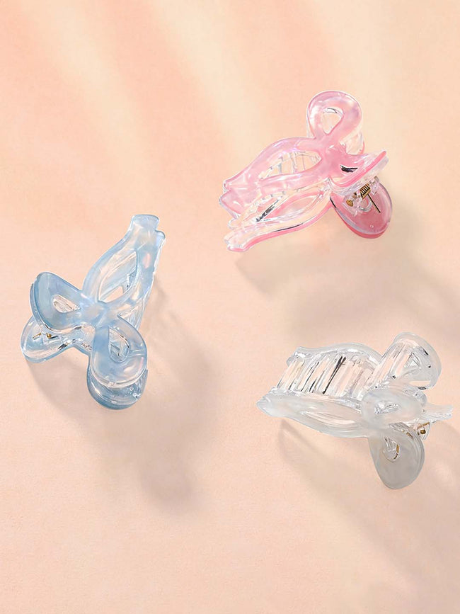 Women Multi Holographic Bow Hair Claw Clips Set Of 3