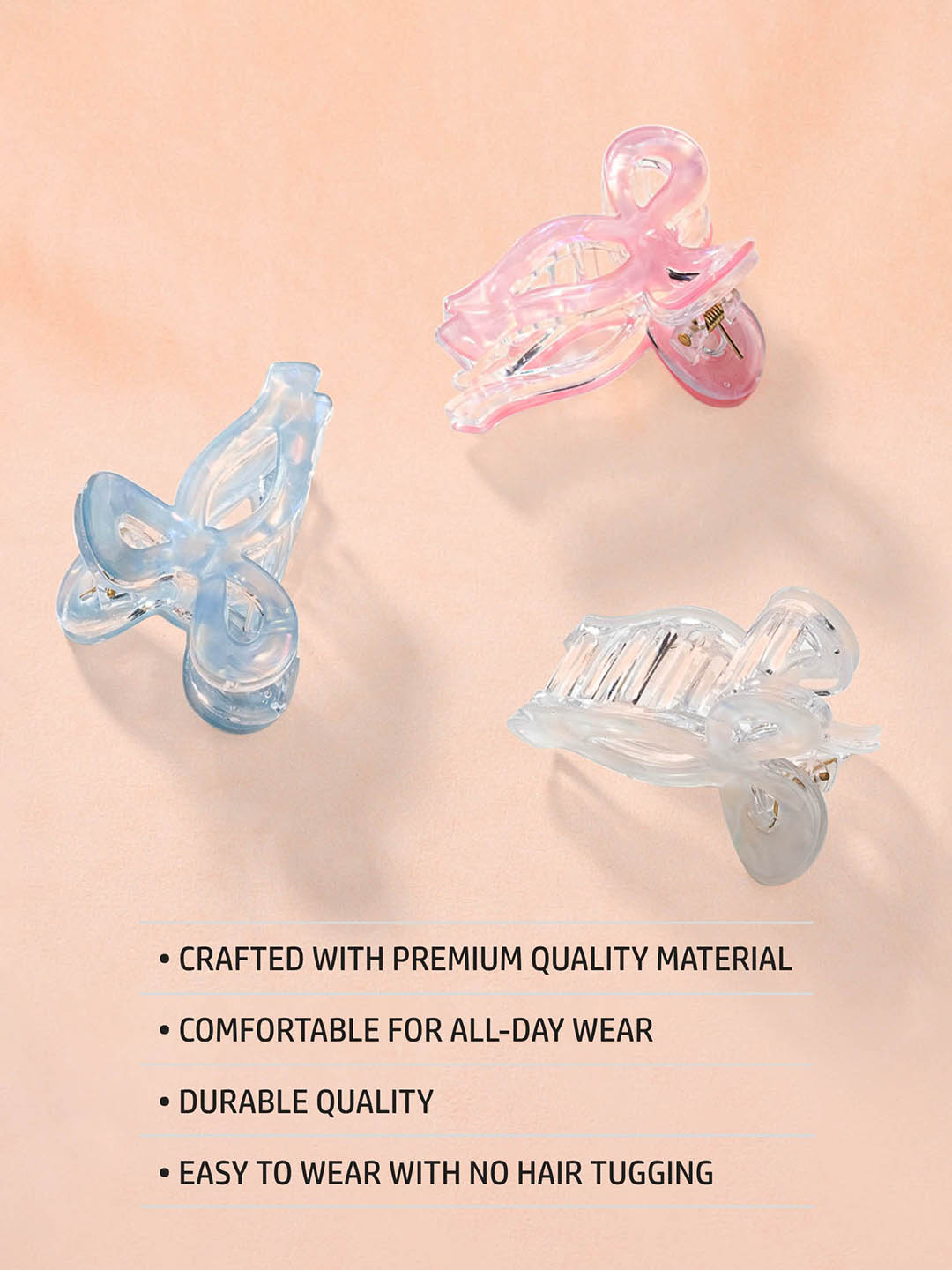 Women Multi Holographic Bow Hair Claw Clips Set Of 3