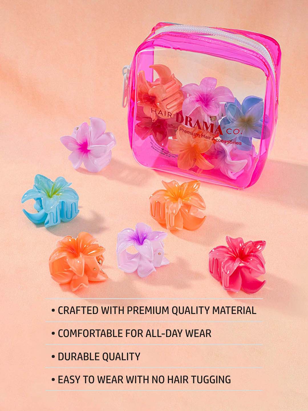 Multi Flower Hair Claw Clips with Free Pouch Set of 6