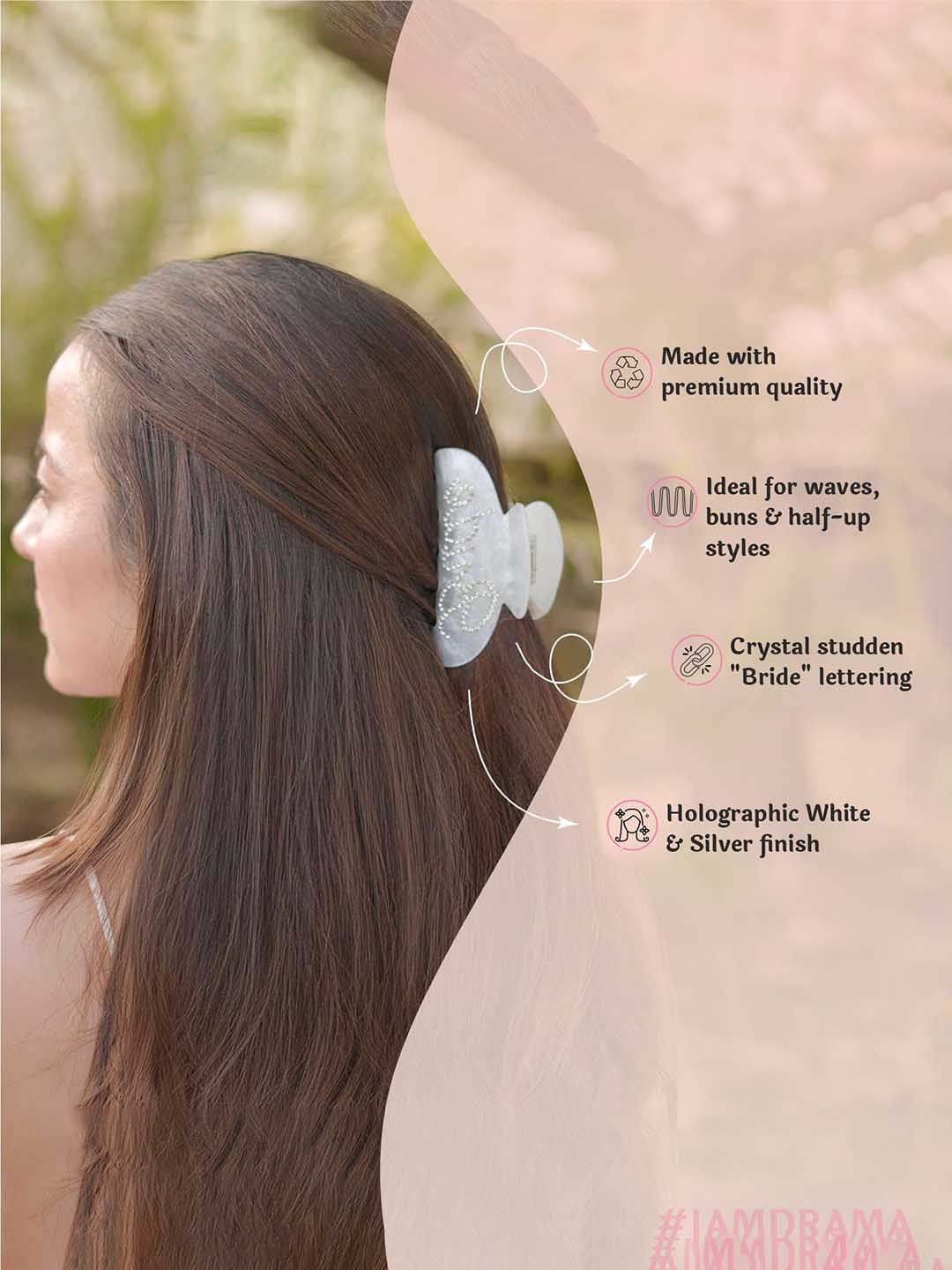 Women White Holographic Bride Claw Clip