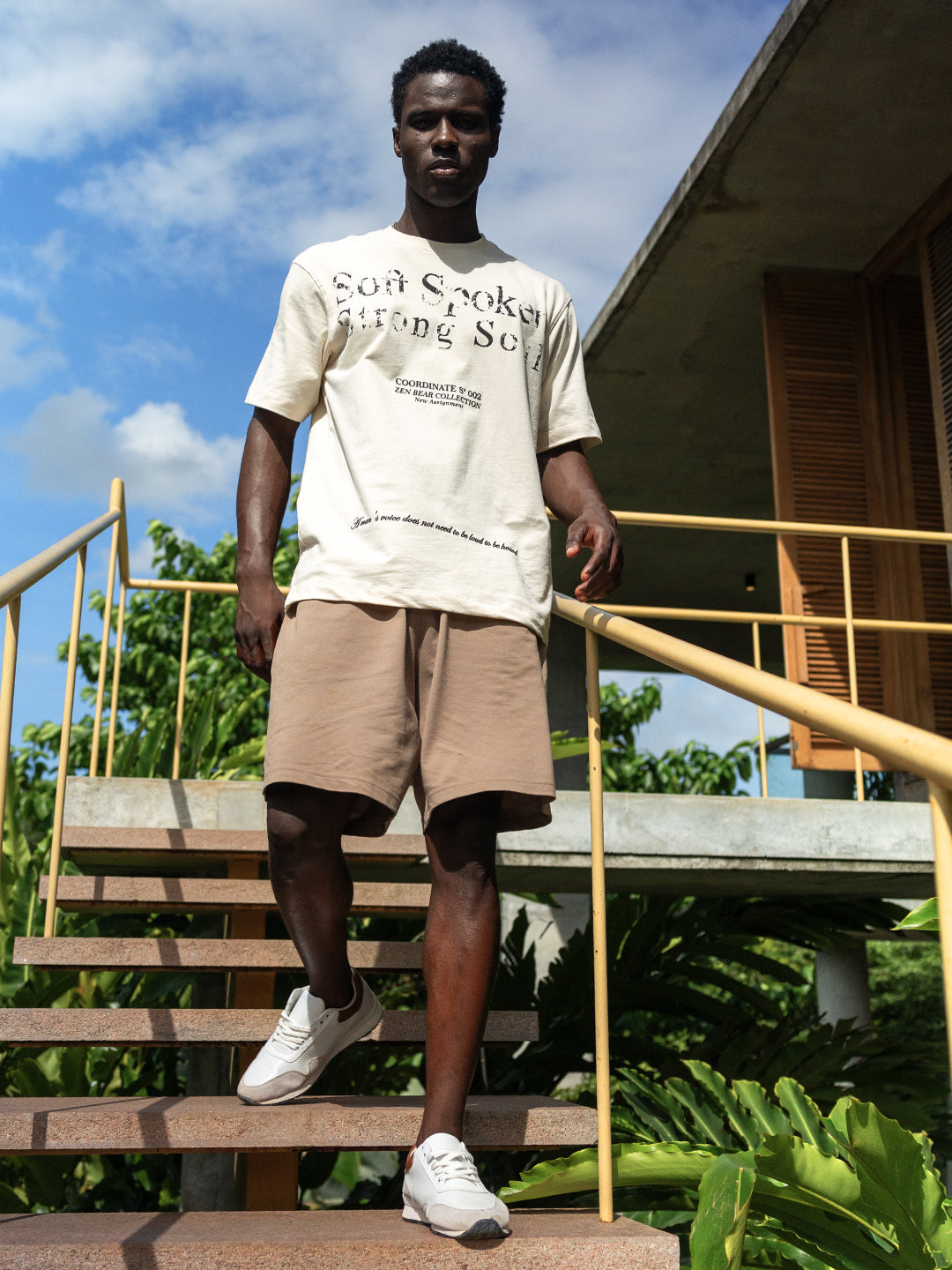 Men Beige Oversized Crew Neck T-Shirt