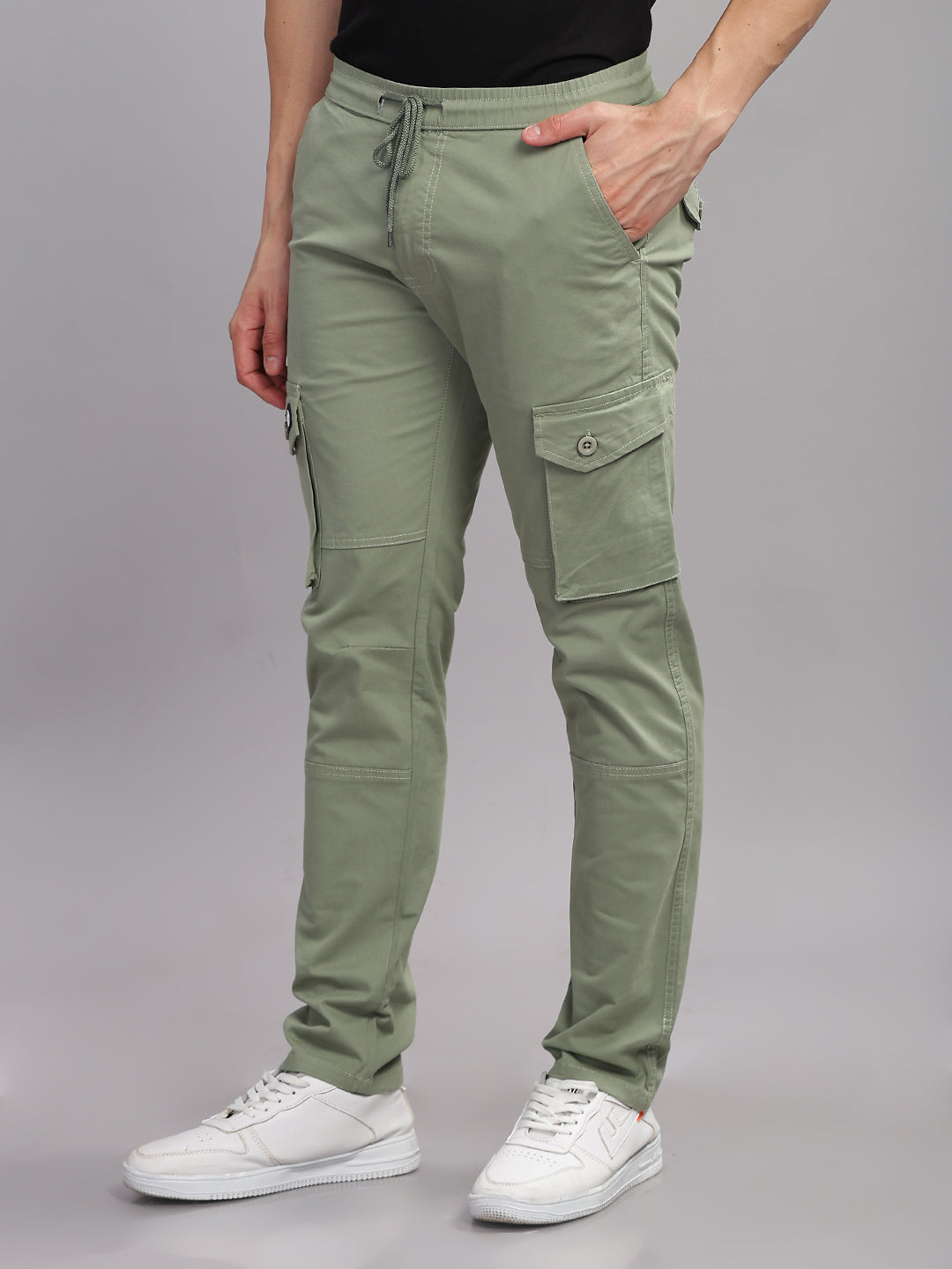 Men Aslant Green Cargo Pant